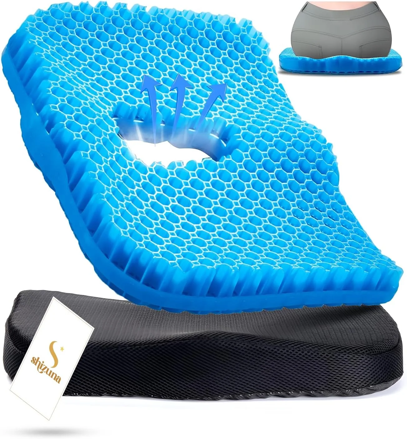 بالشتک ژله ای صندلی شیزونا - پد ژله ای خنک کننده لانه زنبوری برای راحتی، کاهش فشار و توزیع وزن، ایده آل برای خانه، دفتر، ماشین، ویلچر، تهویه، رفع فشار و پشتیبانی از وضعیت بدنی بهتر
