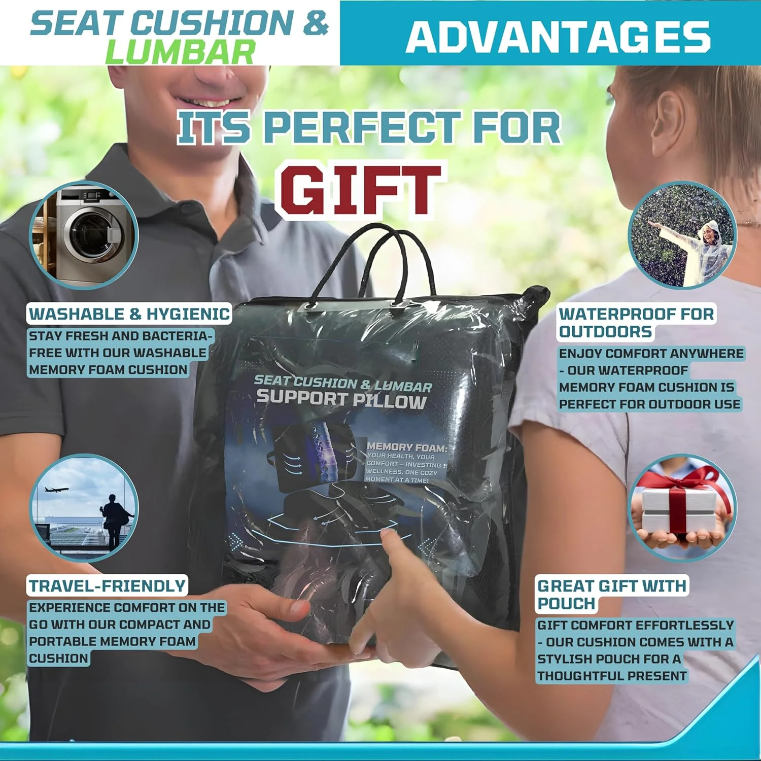 بالشتک صندلی ارتوپدی و پشتی کمری SOFIA® - فوم حافظه دار برای صندلی اداری، خودرو و ویلچر - بالشتک دنبالچه برای تسکین درد دنبالچه و سیاتیک - روکش قابل شستشو، بند قابل تنظیم و کیف هدیه. بالشتک صندلی ارتوپدی و پشتی کمری SOFIA® - فوم حافظه دار برای صندلی اداری، خودرو و ویلچر - بالشتک دنبالچه برای تسکین درد دنبالچه و سیاتیک - روکش قابل شستشو، بند قابل تنظیم و کیف هدیه.