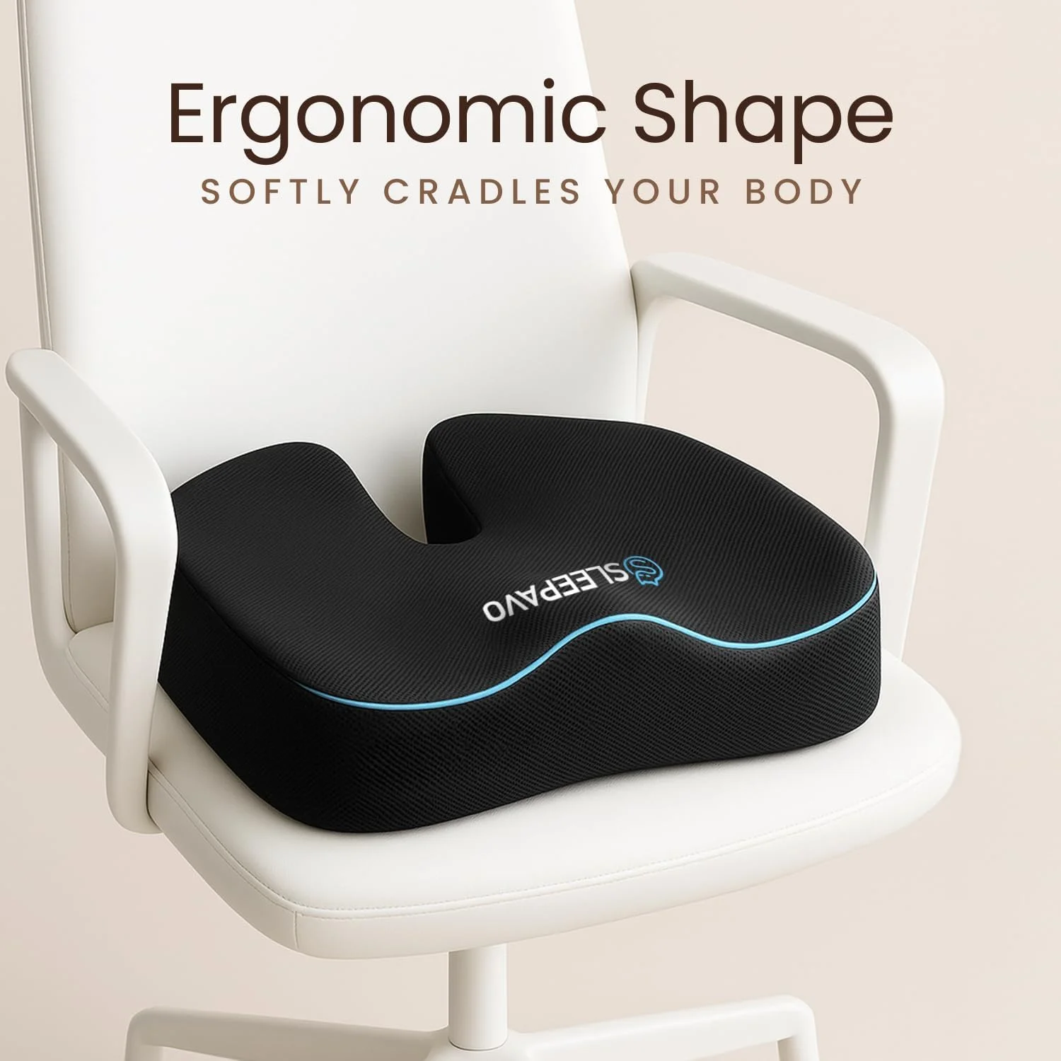 بالشتک صندلی فوم حافظه دار Sleepavo Plixio - بالشت صندلی برای سیاتیک، دنبالچه، کمر و تسکین درد دنبالچه - پد صندلی ارتوپدی برای پشتیبانی در صندلی اداری، ماشین، ویلچر و هواپیما