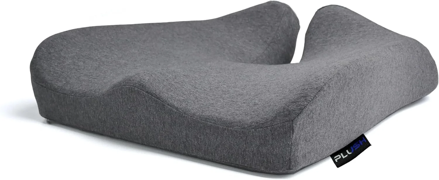 بالشتک صندلی فوم حافظه دار نرم، بالشت با تراکم بالا برای صندلی اداری، برش استراتژیک پشتی برای کاهش فشار و تسکین درد. ایده آل برای درد دنبالچه، سیاتیک - خاکستری