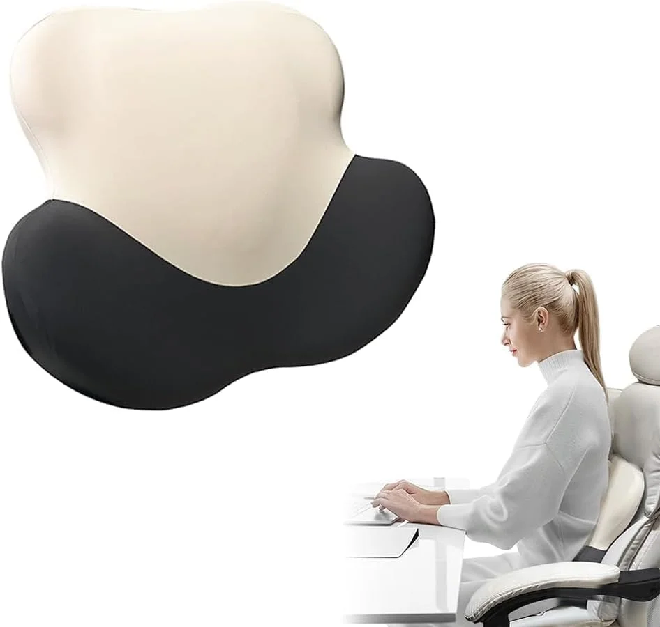 بالشتک پشتی کمری، پشتیبانی مموری فوم برای تسکین درد، بالشتک ارگونومیک کمر برای صندلی اداری، صندلی ماشین، استفاده در منزل، روکش قابل جابجایی و شستشو (سیاه و سفید)