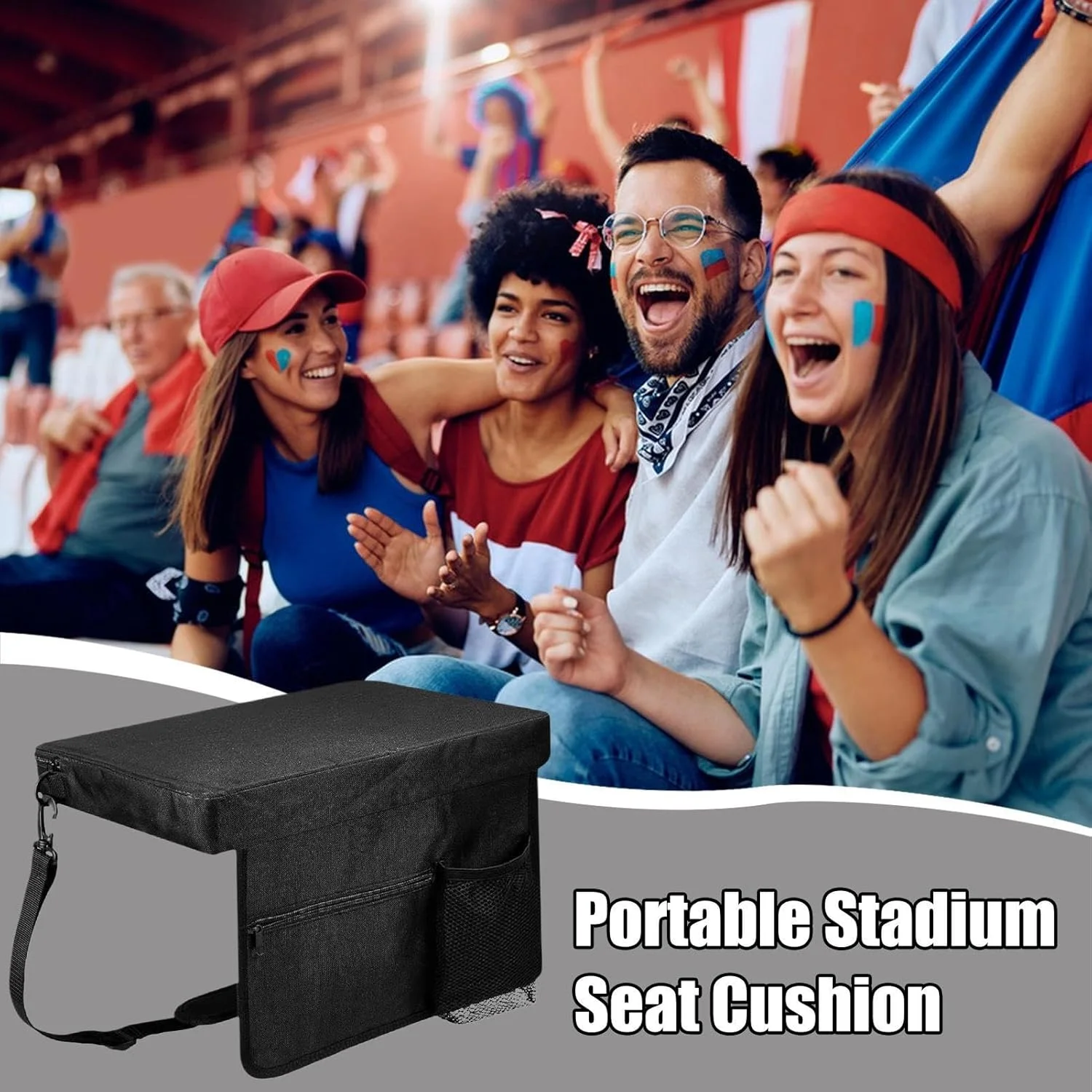 بالشتک صندلی استادیوم | پد صندلی تاشو برای سکوهای تماشاچیان | پد صندلی با نگهدارنده فنجان برای پیاده‌روی، شکار، رویدادها، مسافرت و کوله‌گردی در فضای باز