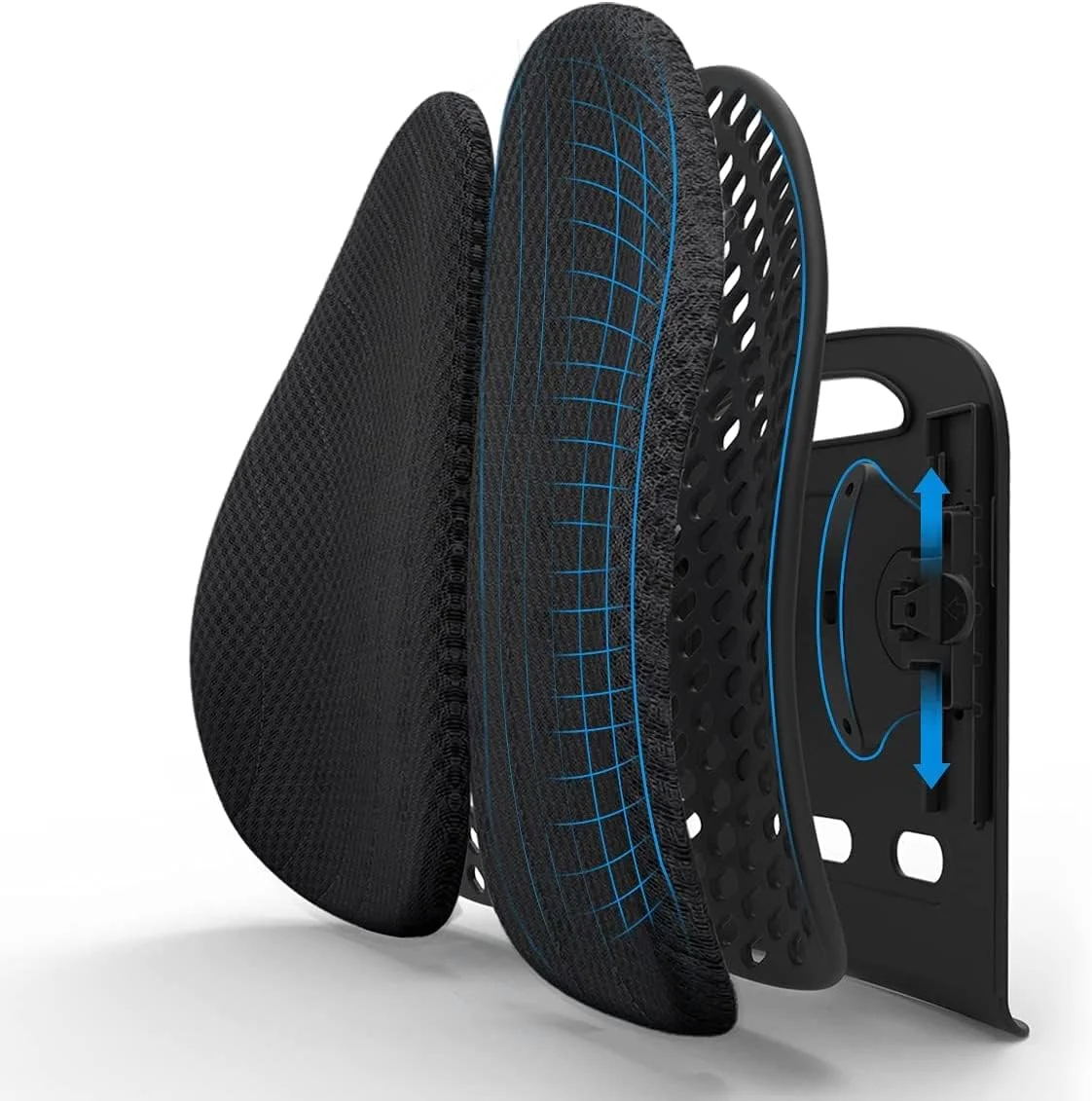 بالشتک کمری SKADE برای صندلی اداری، پشتی ارگونومیک صندلی اداری برای خودرو، قابل تنظیم در پنج ارتفاع، پشتیبانی تنفسی از کمر، تسکین درد کمر، توری سه بعدی قابل جابجایی