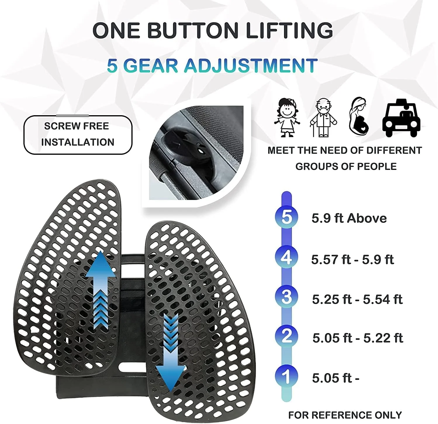 بالشتک کمری SKADE برای صندلی اداری، پشتی ارگونومیک صندلی اداری برای خودرو، قابل تنظیم در پنج ارتفاع، پشتیبانی تنفسی از کمر، تسکین درد کمر، توری سه بعدی قابل جابجایی بالشتک کمری SKADE برای صندلی اداری، پشتی ارگونومیک صندلی اداری برای خودرو، قابل تنظیم در پنج ارتفاع، پشتیبانی تنفسی از کمر، تسکین درد کمر، توری سه بعدی قابل جابجایی
