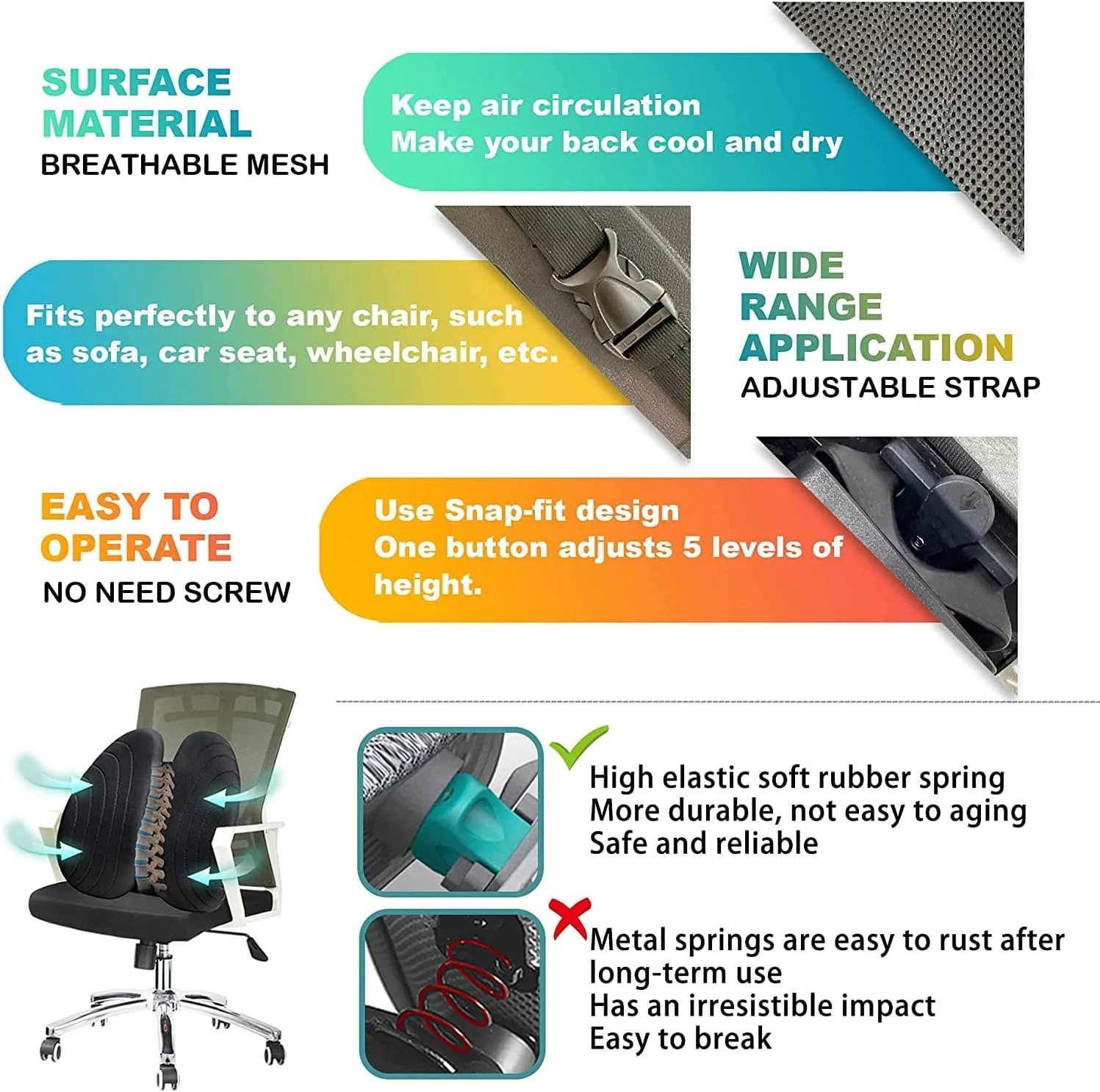 بالشتک کمری SKADE برای صندلی اداری، پشتی ارگونومیک صندلی اداری برای خودرو، قابل تنظیم در پنج ارتفاع، پشتیبانی تنفسی از کمر، تسکین درد کمر، توری سه بعدی قابل جابجایی بالشتک کمری SKADE برای صندلی اداری، پشتی ارگونومیک صندلی اداری برای خودرو، قابل تنظیم در پنج ارتفاع، پشتیبانی تنفسی از کمر، تسکین درد کمر، توری سه بعدی قابل جابجایی