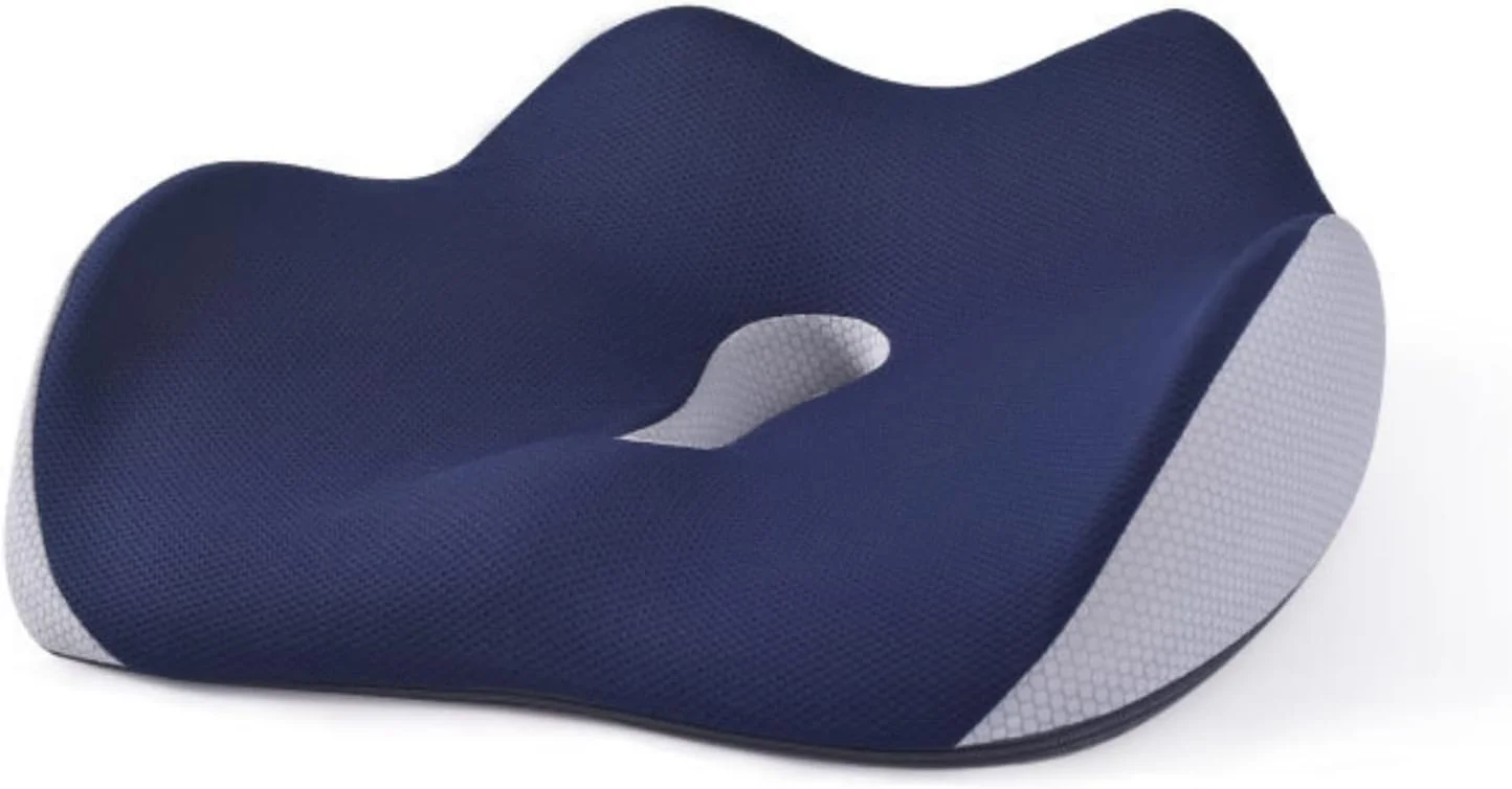 بالشتک صندلی مموری فوم TAME برای صندلی اداری، بالشتک های صندلی اداری سه بعدی ضد لغزش برای تسکین فشار سیاتیک و درد دنبالچه، پد فوم ارگونومیک برای ماشین خانه اداری (آبی)