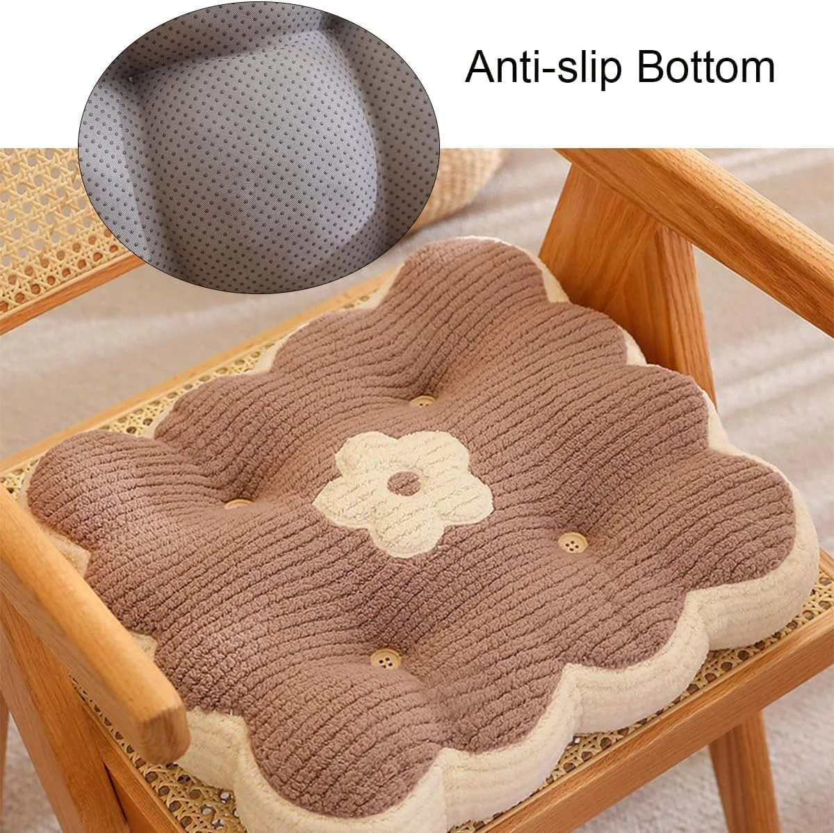 بالشتک ضخیم صندلی و پشتی تزویق، بالشتک زمینی 40 سانتی متری، مخمل قهوه ای، بالشتک مربعی ضد لغزش و تنفسی برای مدیتیشن، مطالعه، تاتامی، دفتر کار خانگی