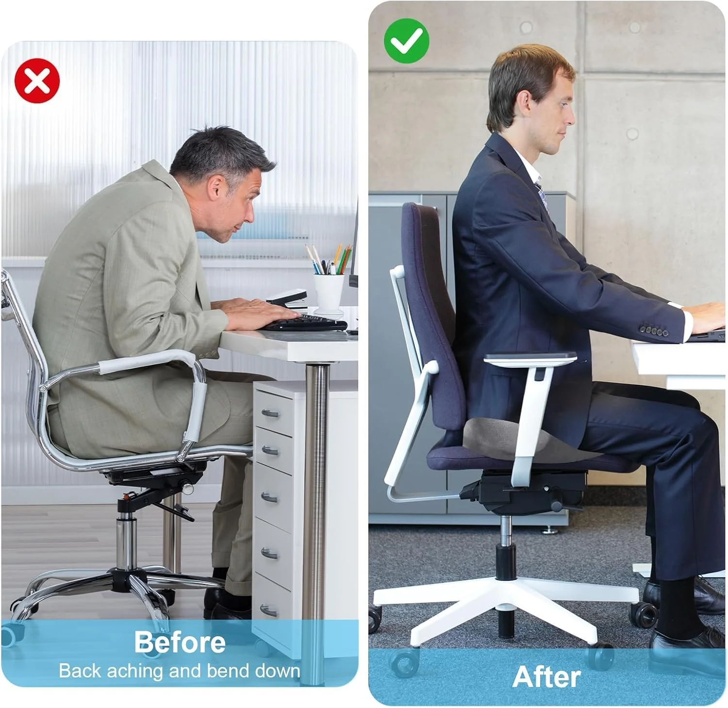 بالشتک صندلی مموری فوم برای تسکین درد دنبالچه با سوراخ مرکزی برش خورده U شکل برای هموروئید، سیاتیک، بالش درد کمر برای استفاده در دفتر، ماشین، ویلچر، نشستن بعد از جراحی (خاکستری، مردانه)