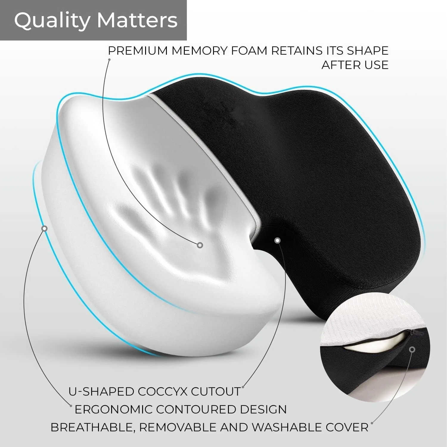 بالشتک پشتی کمری برای صندلی اداری، فوم حافظه‌دار، بالشتک صندلی خودرو و بالشتک ارتوپدی کمر، پدهای ارگونومیک نشستن، برای سیاتیک، کمردرد و تسکین درد دنبالچه (مشکی)