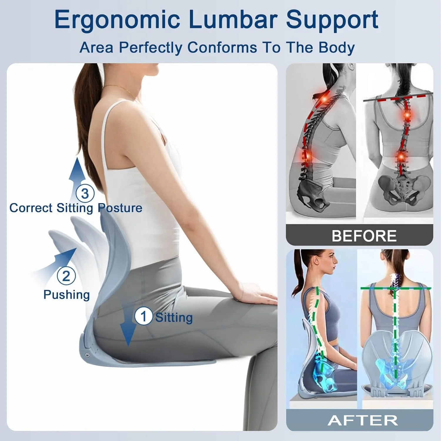 بالش طبی تکیهگاه کمر تریفی، اصلاحکننده وضعیت بدنی تاشو، پشتیبانی ارگونومیک کمر برای صندلی اداری، تسکین درد کمر، وسیله رفع فشار ستون فقرات برای صندلی میز، تخت و زمین (خاکستری) بالش طبی تکیهگاه کمر تریفی، اصلاحکننده وضعیت بدنی تاشو، پشتیبانی ارگونومیک کمر برای صندلی اداری، تسکین درد کمر، وسیله رفع فشار ستون فقرات برای صندلی میز، تخت و زمین (خاکستری)