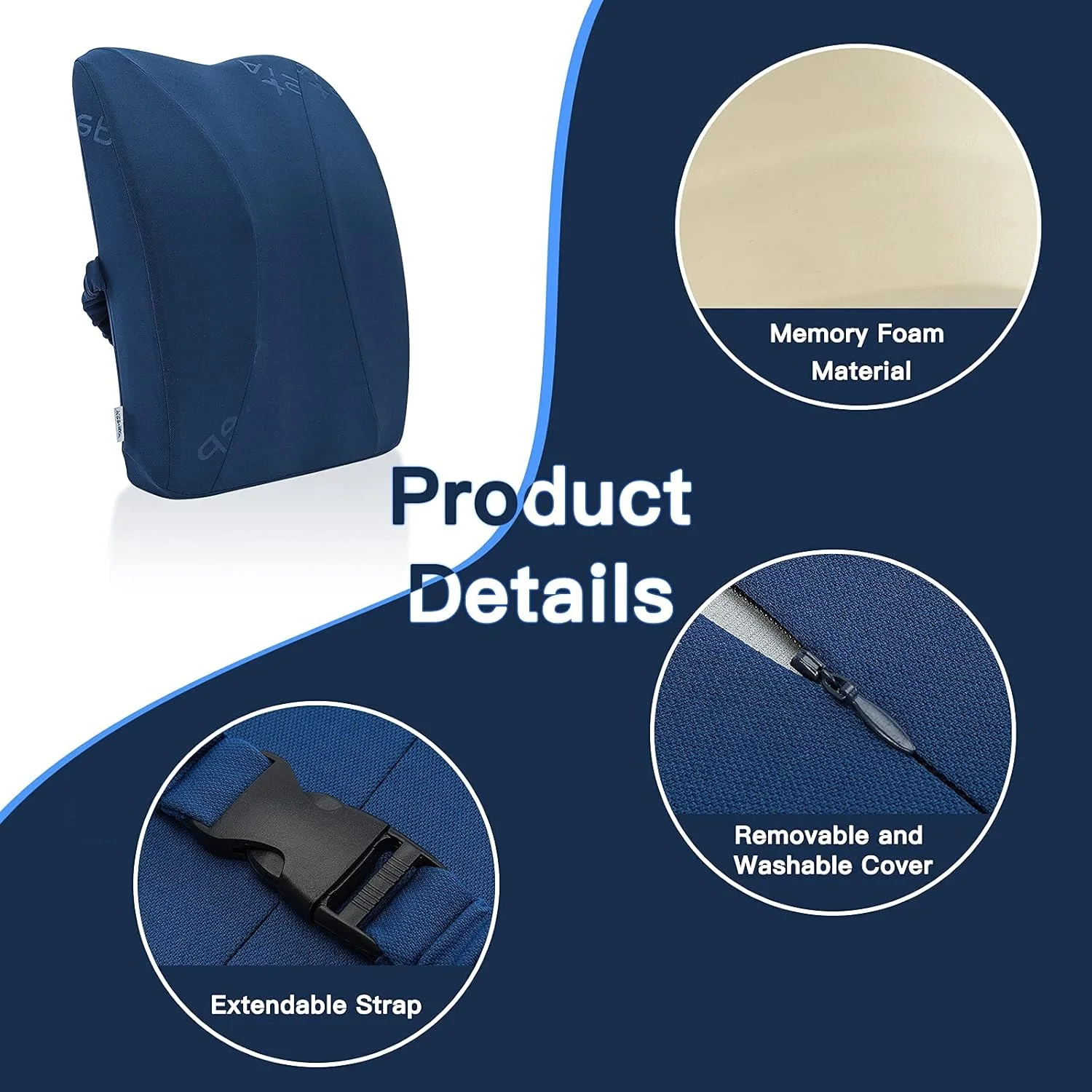 بالشتک پشتی "N/A"، بالشتک طبی مموری فوم برای پشتیبانی از کمر، بالشتک ارگونومیک برای تسکین درد کمر، کوسن پشتی خودرو، کوسن پشتی صندلی اداری، کوسن پشتی صندلی گیمینگ (آبی)