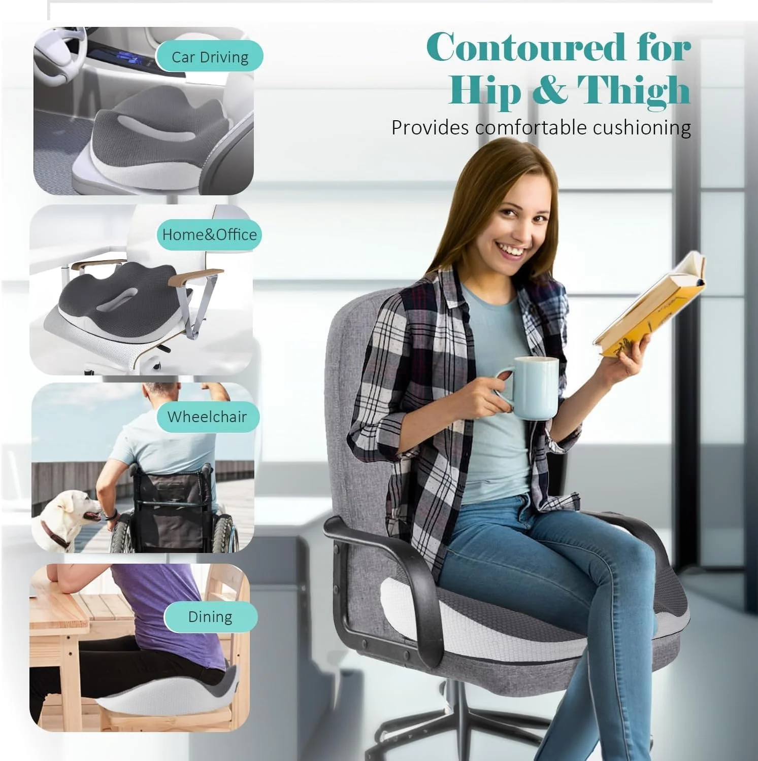 بالشتک صندلی SYOSI برای دفتر کار، بالشتک صندلی فوم حافظه دار با پوشش کامل سه بعدی، برای تسکین فشار، سیاتیک و درد دنبالچه، پد دنبالچه فوم حافظه دار ارگونومیک برای دفتر کار، خانه، ماشین (خاکستری) بالشتک صندلی SYOSI برای دفتر کار، بالشتک صندلی فوم حافظه دار با پوشش کامل سه بعدی، برای تسکین فشار، سیاتیک و درد دنبالچه، پد دنبالچه فوم حافظه دار ارگونومیک برای دفتر کار، خانه، ماشین (خاکستری)