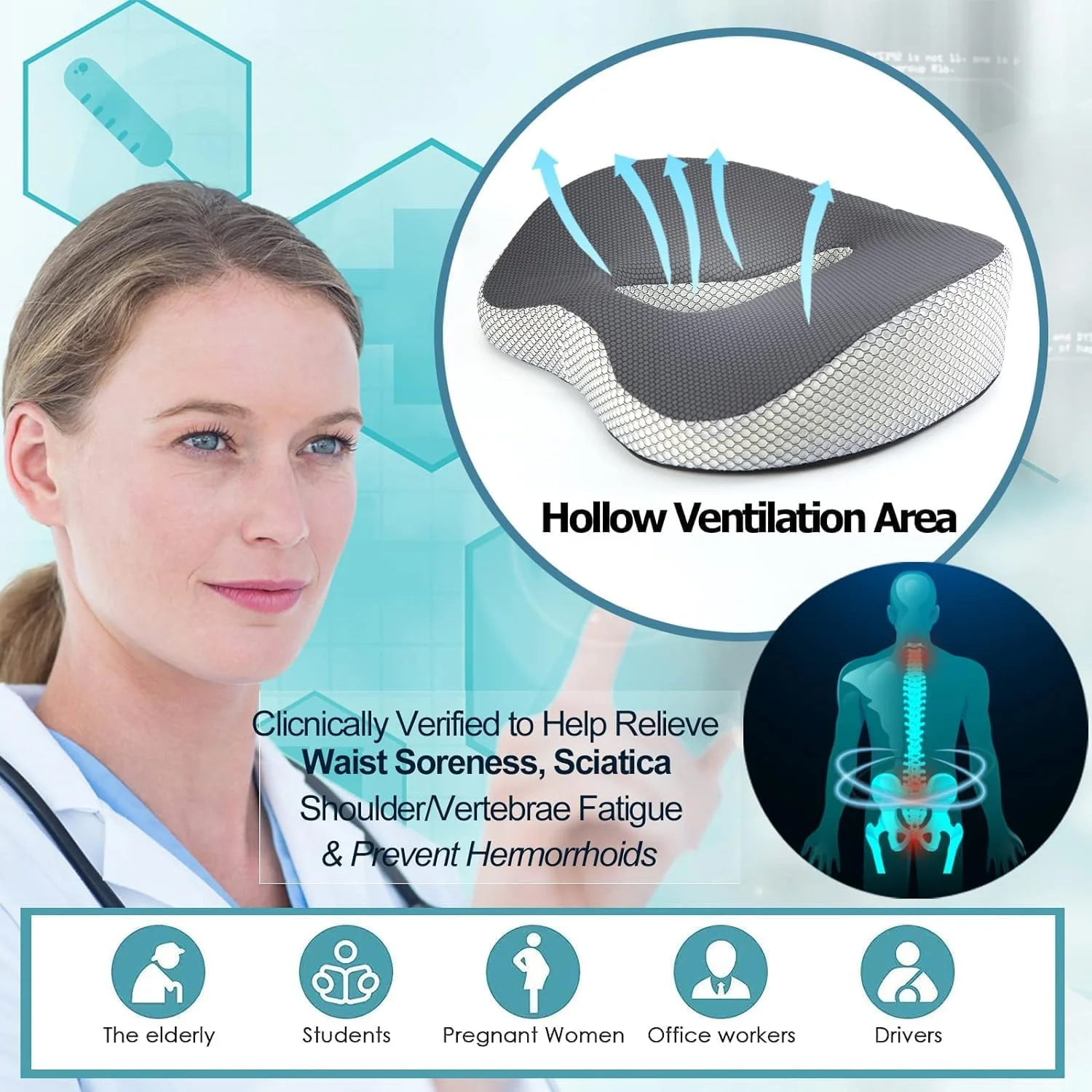 بالشتک صندلی SYOSI برای دفتر کار، بالشتک صندلی فوم حافظه دار با پوشش کامل سه بعدی، برای تسکین فشار، سیاتیک و درد دنبالچه، پد دنبالچه فوم حافظه دار ارگونومیک برای دفتر کار، خانه، ماشین (خاکستری) بالشتک صندلی SYOSI برای دفتر کار، بالشتک صندلی فوم حافظه دار با پوشش کامل سه بعدی، برای تسکین فشار، سیاتیک و درد دنبالچه، پد دنبالچه فوم حافظه دار ارگونومیک برای دفتر کار، خانه، ماشین (خاکستری)