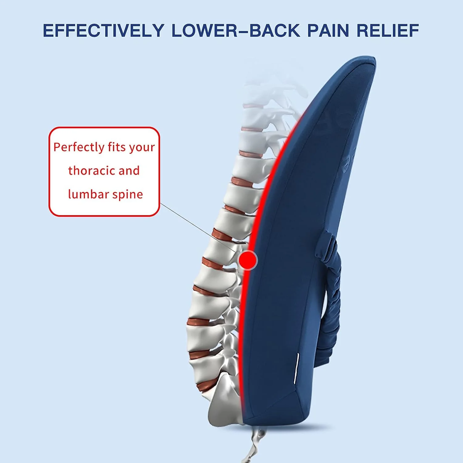 بالشتک پشتی "N/A"، بالشتک طبی مموری فوم برای پشتیبانی از کمر، بالشتک ارگونومیک برای تسکین درد کمر، کوسن پشتی خودرو، کوسن پشتی صندلی اداری، کوسن پشتی صندلی گیمینگ (آبی)