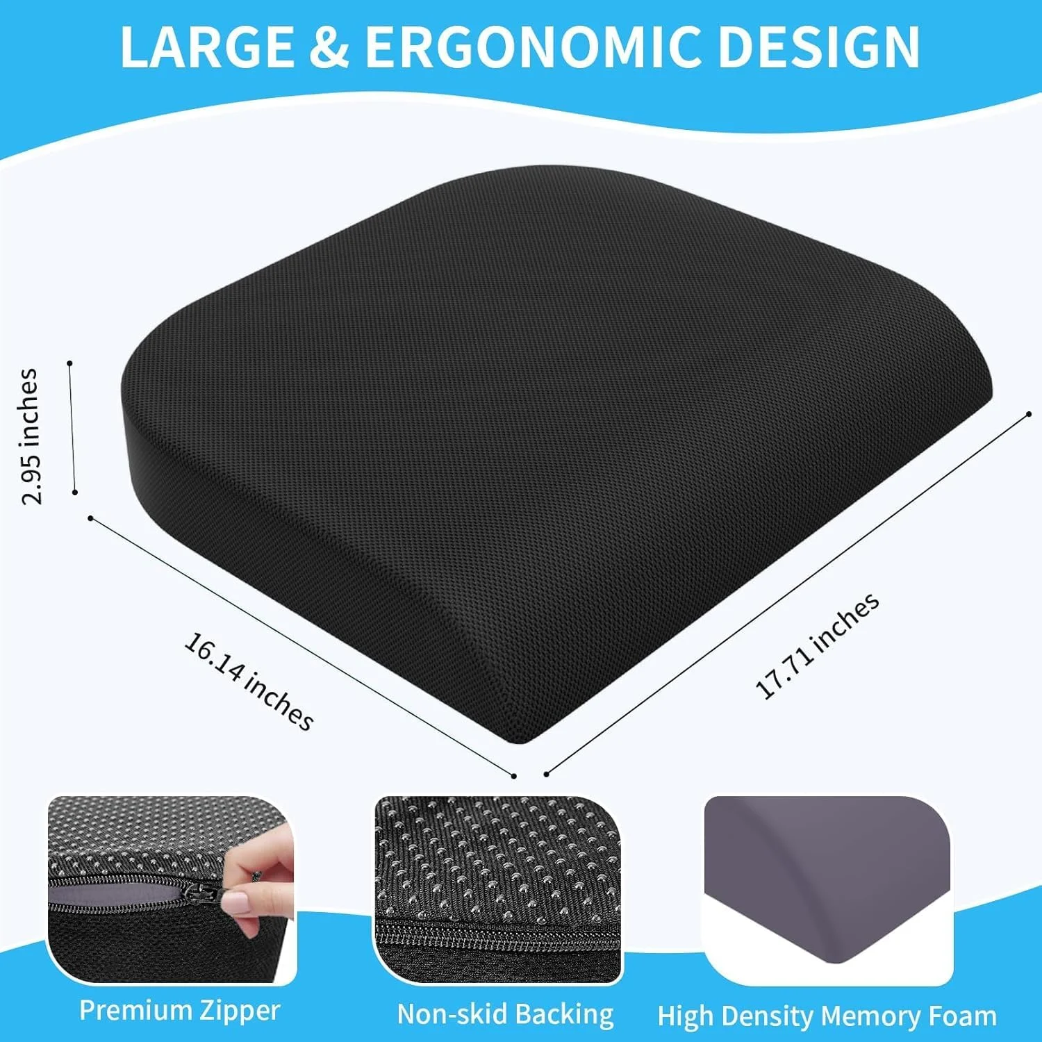 بالشتک صندلی بزرگ TranquilRelax، بالشتک فوم حافظهدار برای نشستن طولانی مدت روی صندلی اداری، خانه و ماشین، پد صندلی ضد لغزش برای تسکین درد کمر، سیاتیک، باسن و دنبالچه (مشکی) بالشتک صندلی بزرگ TranquilRelax، بالشتک فوم حافظهدار برای نشستن طولانی مدت روی صندلی اداری، خانه و ماشین، پد صندلی ضد لغزش برای تسکین درد کمر، سیاتیک، باسن و دنبالچه (مشکی)