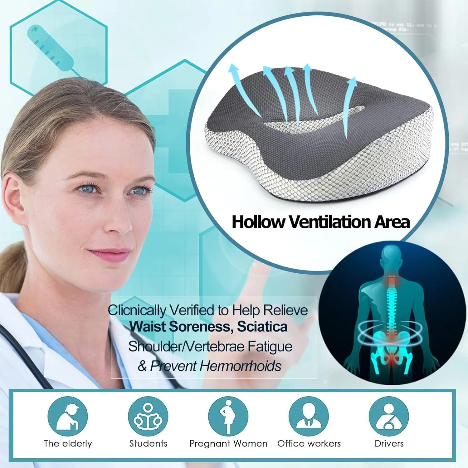 بالشتک دوناتی برای دنبالچه و هموروئید - بالشتک ژله ای صندلی برای نشستن طولانی مدت، بالشتک صندلی اداری برای تسکین سیاتیک، بالشتک برای درد دنبالچه بالشتک دوناتی برای دنبالچه و هموروئید - بالشتک ژله ای صندلی برای نشستن طولانی مدت، بالشتک صندلی اداری برای تسکین سیاتیک، بالشتک برای درد دنبالچه