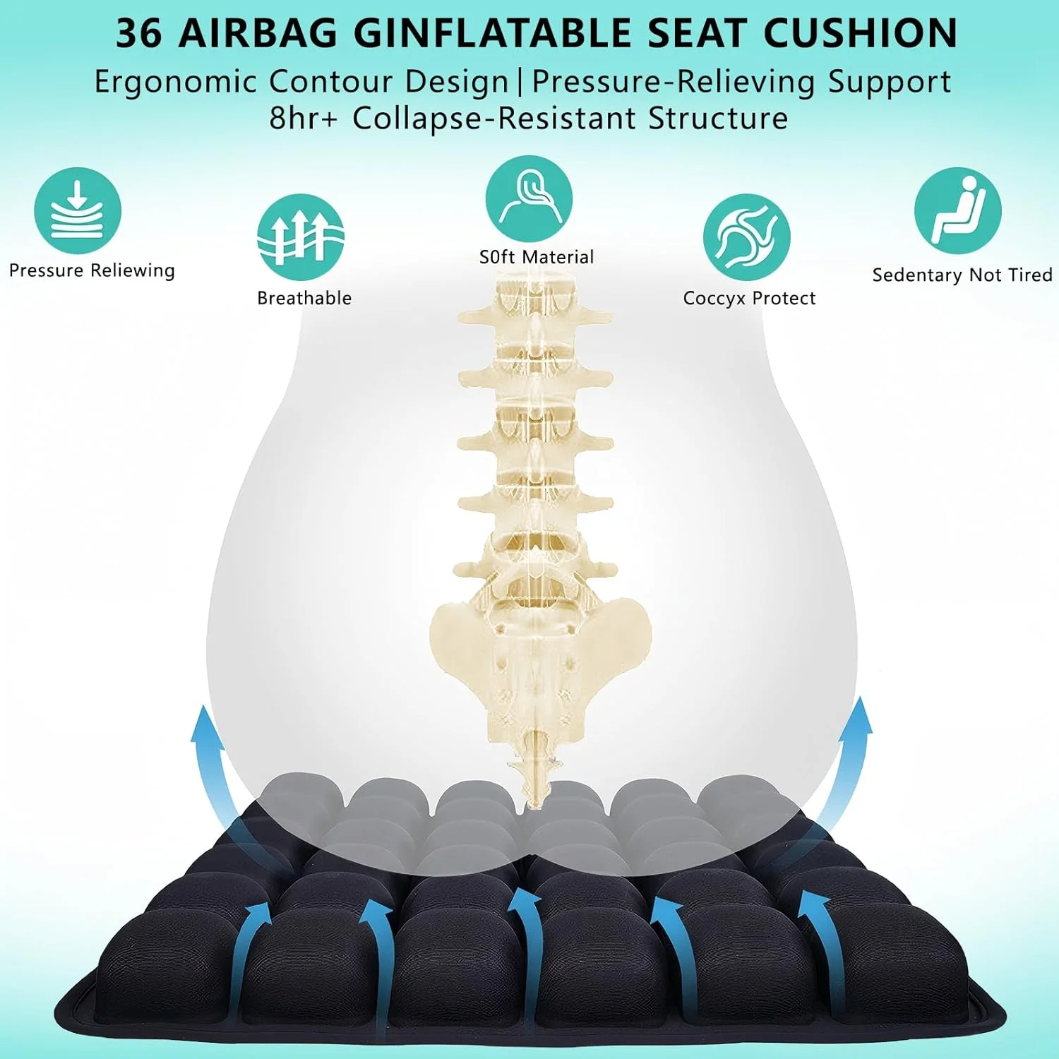 بالشتک صندلی مسافرتی، بالشتک های هوای سه بعدی راحت، بالشتک مسافرتی بادی برای هواپیما، صندلی ماشین، صندلی اداری، ویلچر، بالشتک های کف، تسکین فشار خود باد شونده با 36 ایربگ بالشتک صندلی مسافرتی، بالشتک های هوای سه بعدی راحت، بالشتک مسافرتی بادی برای هواپیما، صندلی ماشین، صندلی اداری، ویلچر، بالشتک های کف، تسکین فشار خود باد شونده با 36 ایربگ