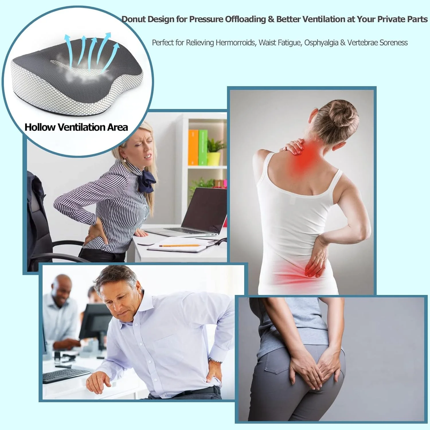 بالشتک دوناتی برای دنبالچه و هموروئید - بالشتک ژله ای صندلی برای نشستن طولانی مدت، بالشتک صندلی اداری برای تسکین سیاتیک، بالشتک برای درد دنبالچه بالشتک دوناتی برای دنبالچه و هموروئید - بالشتک ژله ای صندلی برای نشستن طولانی مدت، بالشتک صندلی اداری برای تسکین سیاتیک، بالشتک برای درد دنبالچه