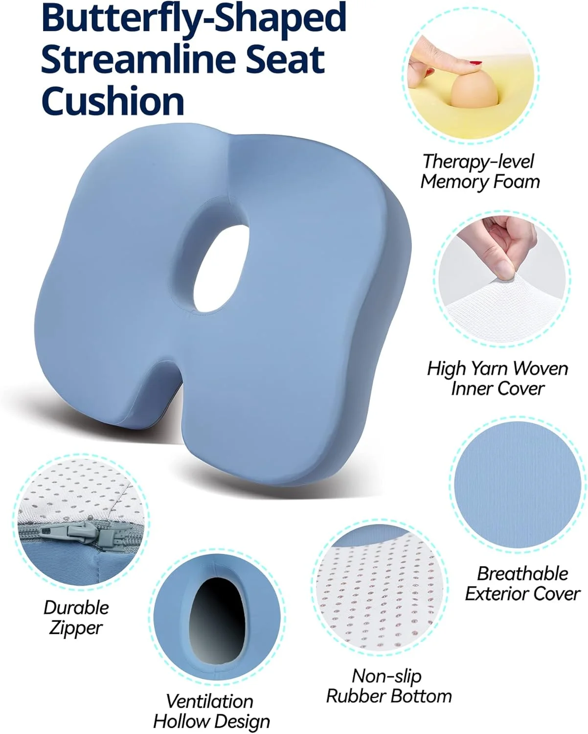 بالشتک طبی دنبالچه برای تسکین سیاتیک و کمردرد، بالشتک نشیمنگاه فوم حافظه دار ضد لغزش برای ماشین، ویلچر، صندلی اداری (خاکستری) بالشتک طبی دنبالچه برای تسکین سیاتیک و کمردرد، بالشتک نشیمنگاه فوم حافظه دار ضد لغزش برای ماشین، ویلچر، صندلی اداری (خاکستری)