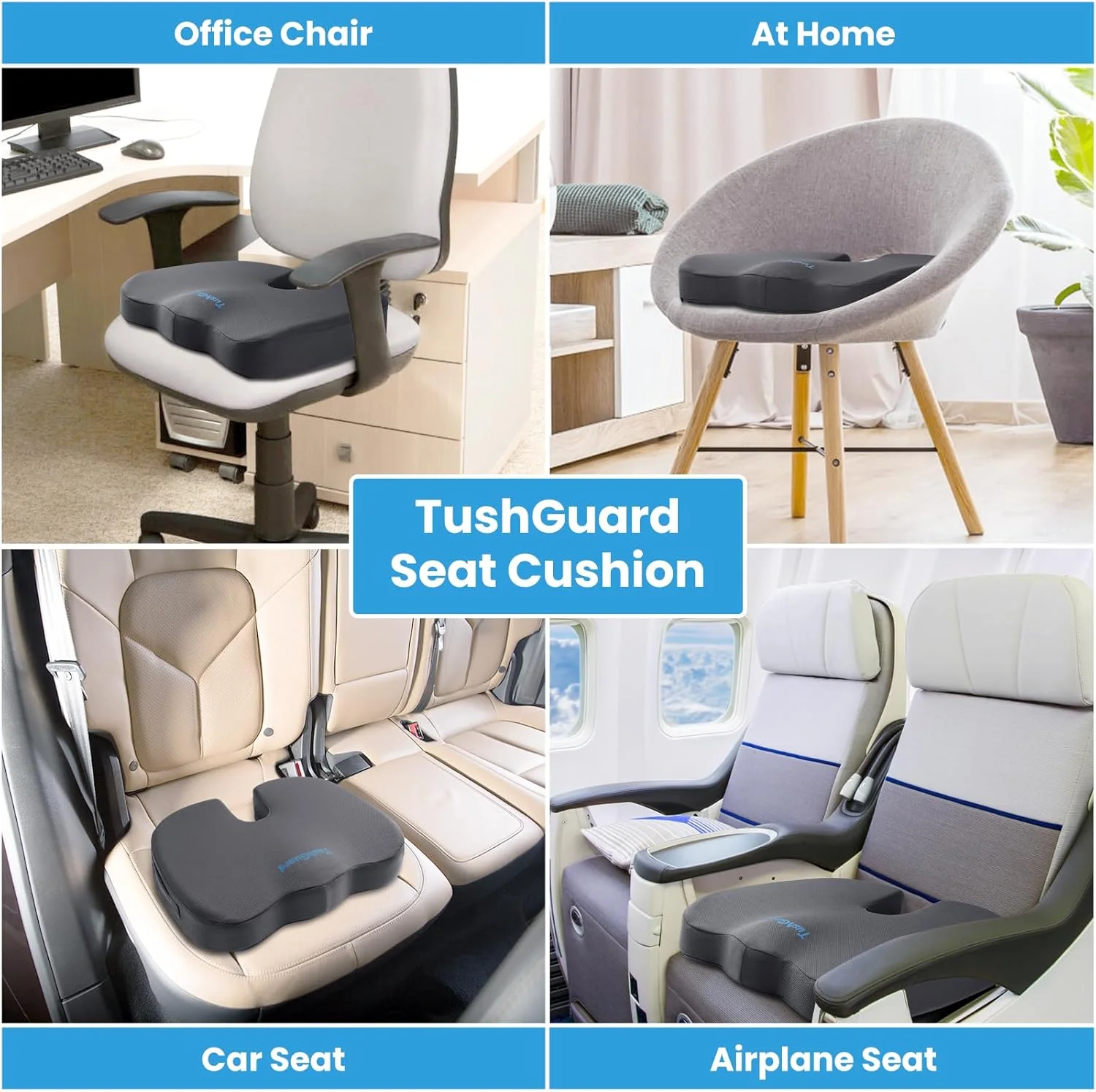 بالشتک صندلی TushGuard، بالشتک صندلی اداری، بالشتک صندلی خودرو، پد صندلی ضد لغزش، بالشتک فوم حافظه دار برای میز کامپیوتر، صندلی اداری، خاکستری