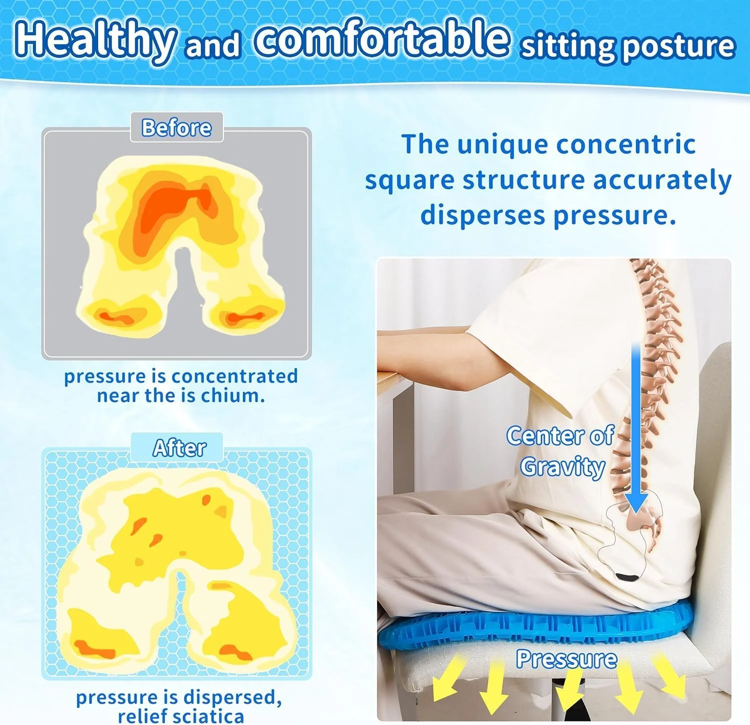 بالشتک صندلی ژله ای، طراحی لانه زنبوری تنفسی U شکل، بالشتک مموری برای تسکین درد دنبالچه، برای نشستن طولانی مدت، سیاتیک، تسکین درد دنبالچه، بالشتک صندلی چرخدار اداری بالشتک صندلی ژله ای، طراحی لانه زنبوری تنفسی U شکل، بالشتک مموری برای تسکین درد دنبالچه، برای نشستن طولانی مدت، سیاتیک، تسکین درد دنبالچه، بالشتک صندلی چرخدار اداری