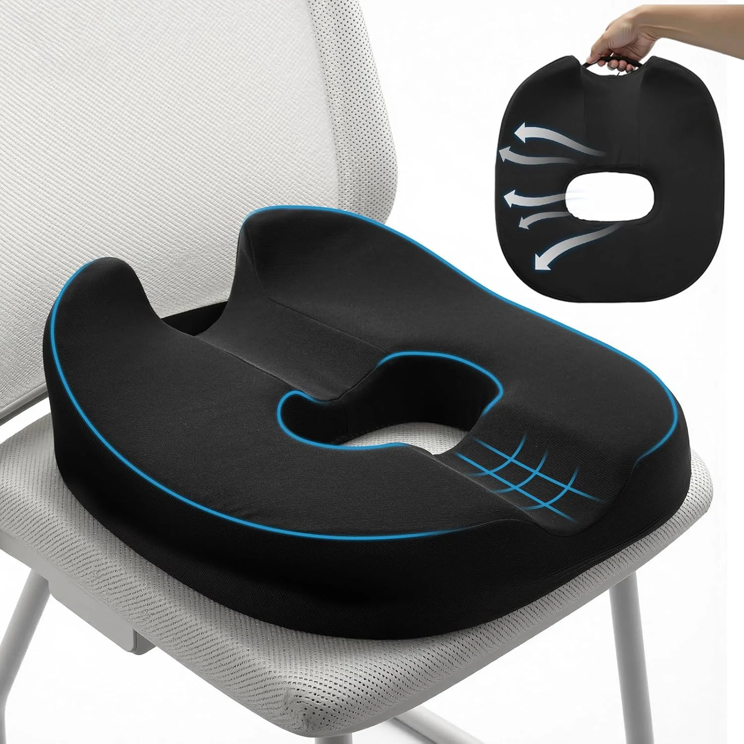 بالشتک دنبالچه Warmiehomy برای تسکین درد دنبالچه، بالشتک بزرگ ارگونومیک صندلی اداری، بالشتک صندلی فوم حافظه دار برای سیاتیک، بالشتک صندلی کاهش فشار برای صندلی اداری، صندلی گیمینگ، ماشین، ویلچر