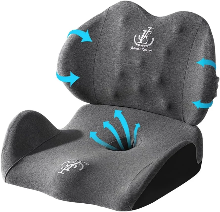 کوسن پشتیبانی کمری، بالشتک صندلی برای صندلی اداری بالشتک فوم حافظه دار با روکش قابل شستشو، پد پشتیبانی ارگونومیک برای تسکین درد دنبالچه، کمردرد، سیاتیک، مناسب برای خانه و ماشین