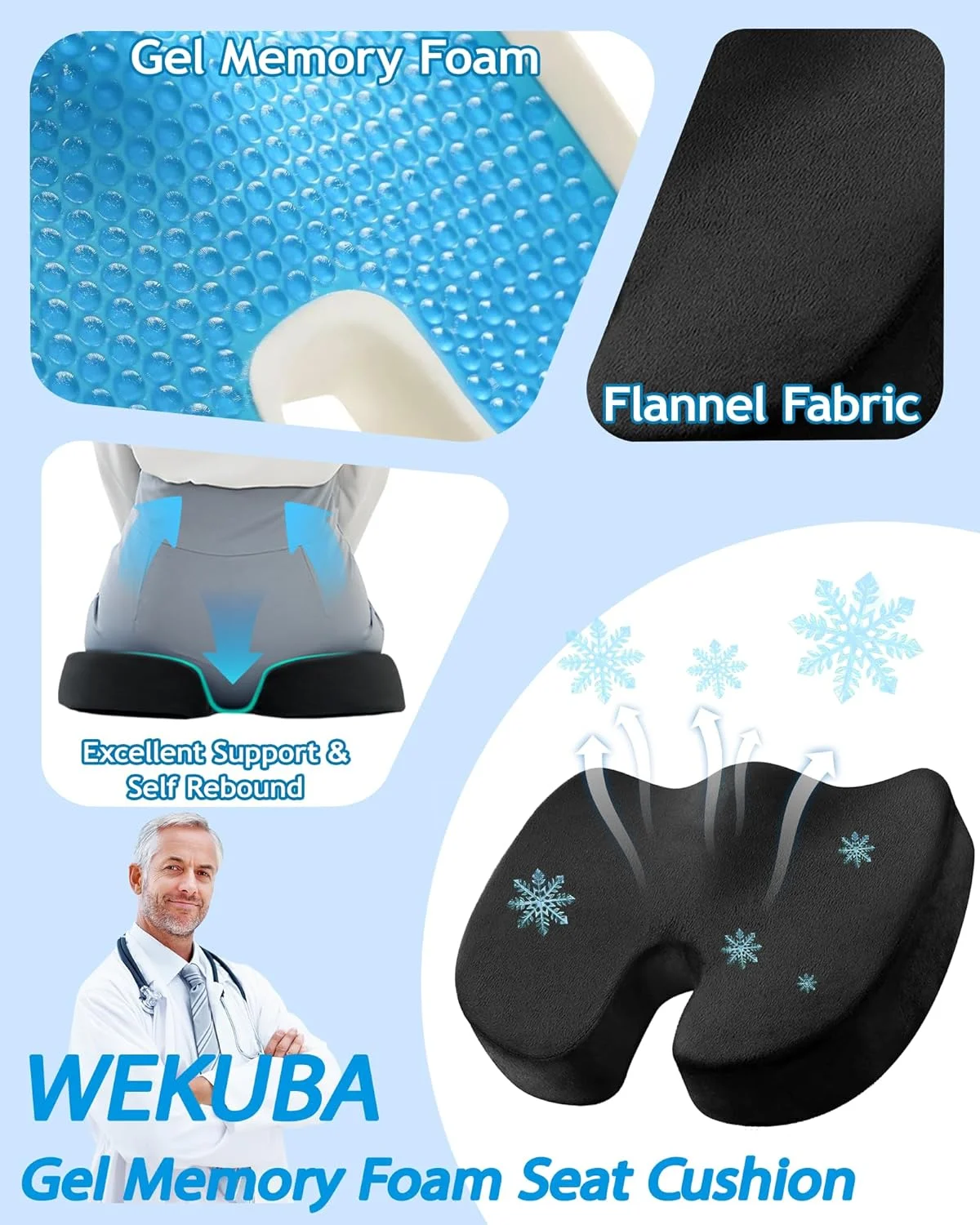 بالشتک صندلی فوم مموری ژل برای تسکین درد دنبالچه، بالشتک صندلی ارگونومیک U شکل، کاهش فشار، بالشتک صندلی اداری برای صندلی میز، صندلی ماشین، هواپیما و ویلچر (مشکی)