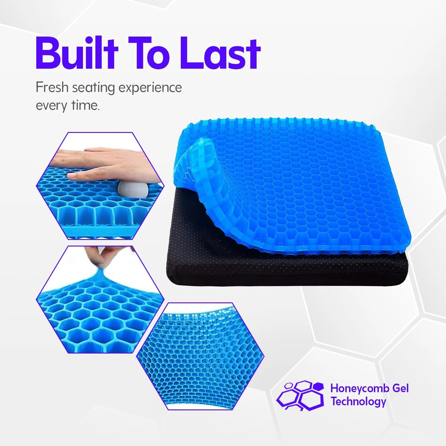 بالشتک صندلی اداری - طراحی لانه زنبوری ژله ای، پر شده از TPE خنک کننده و تنفسی، بالشتک بادوام و ضد آب 100% پلی استر برای خانه، ماشین و صندلی - طراحی پایدار و ضد کشش بالشتک صندلی اداری - طراحی لانه زنبوری ژله ای، پر شده از TPE خنک کننده و تنفسی، بالشتک بادوام و ضد آب 100% پلی استر برای خانه، ماشین و صندلی - طراحی پایدار و ضد کشش