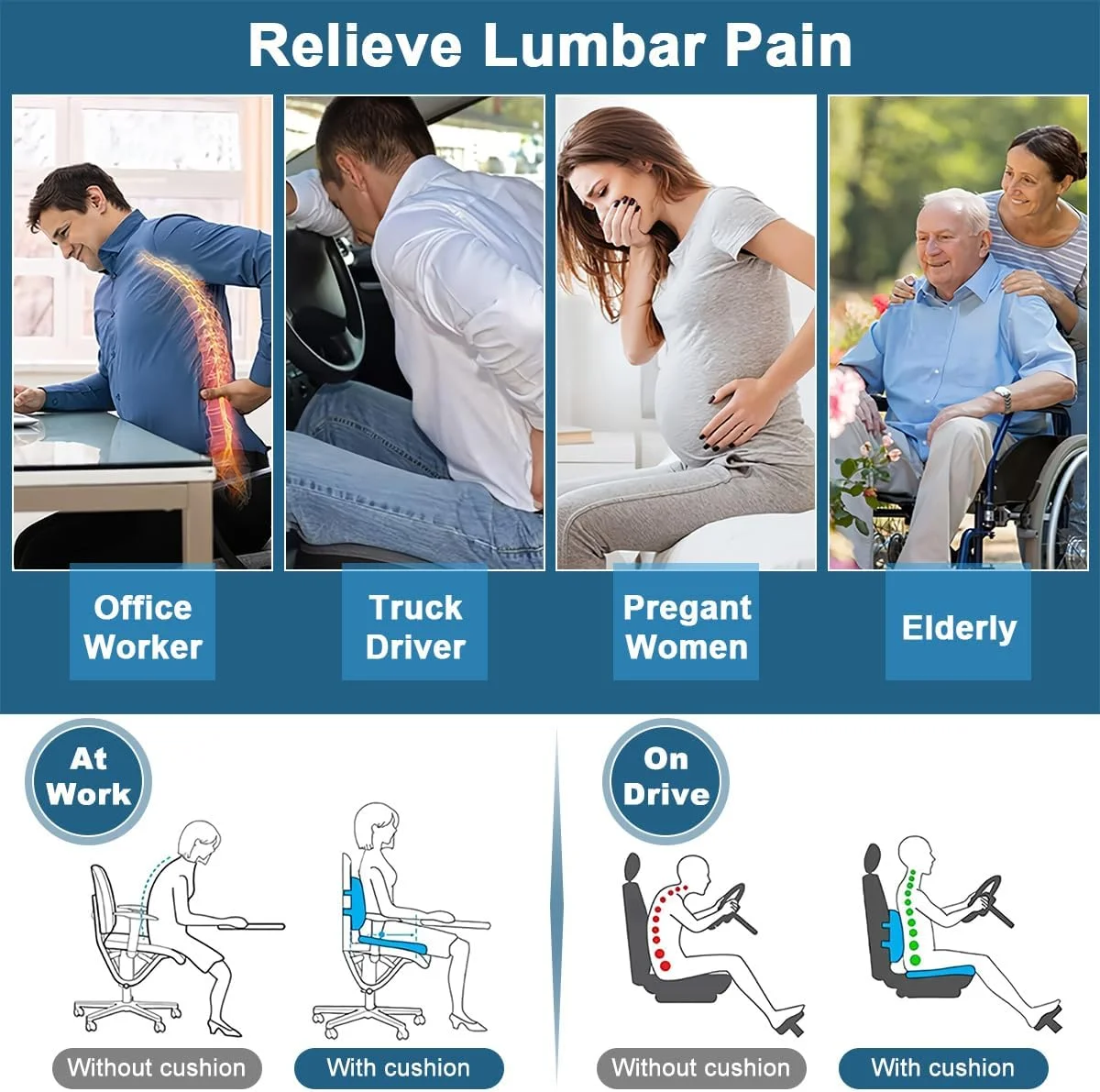 کوسن پشتیبانی کمری، بالشتک صندلی برای صندلی اداری بالشتک فوم حافظه دار با روکش قابل شستشو، پد پشتیبانی ارگونومیک برای تسکین درد دنبالچه، کمردرد، سیاتیک، مناسب برای خانه و ماشین کوسن پشتیبانی کمری، بالشتک صندلی برای صندلی اداری بالشتک فوم حافظه دار با روکش قابل شستشو، پد پشتیبانی ارگونومیک برای تسکین درد دنبالچه، کمردرد، سیاتیک، مناسب برای خانه و ماشین