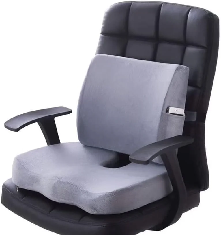 بالشتک صندلی فوم حافظه‌دار طبی URbazaar، بالشتک دنبالچه ضد لغزش با قسمت زیرین U شکل برای صندلی اداری، ماشین، ویلچر، بالشتک پشتی تنفسی برای تسکین درد دنبالچه سیاتیک (خاکستری)