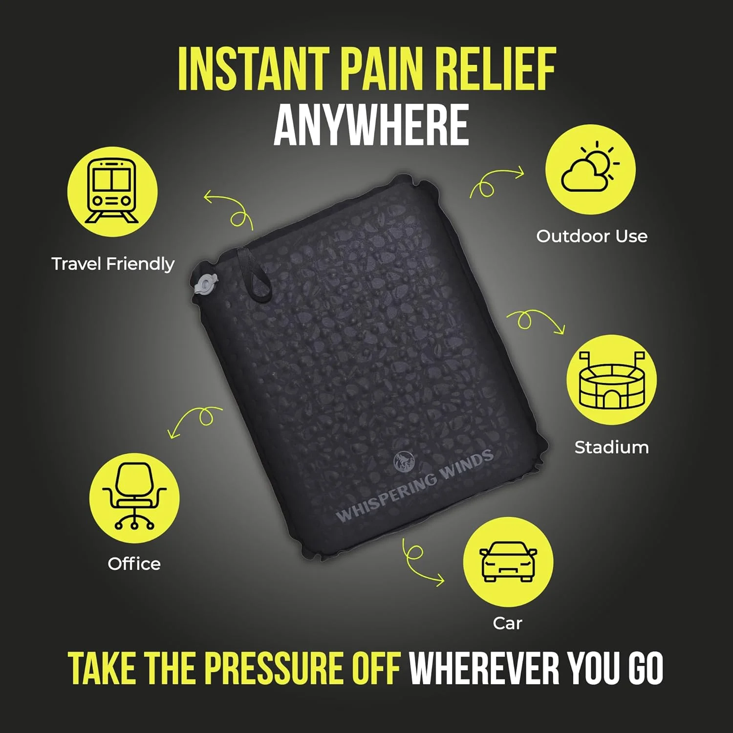 بالشتک صندلی بادی Whispering Winds برای مسافرت هوایی، استادیوم، پیاده روی، هواپیما - سبک وزن، ضد نشت، بالشتک فوم خود باد شونده برای نشستن، کمپینگ، ماشین (XL-مشکی) بالشتک صندلی بادی Whispering Winds برای مسافرت هوایی، استادیوم، پیاده روی، هواپیما - سبک وزن، ضد نشت، بالشتک فوم خود باد شونده برای نشستن، کمپینگ، ماشین (XL-مشکی)