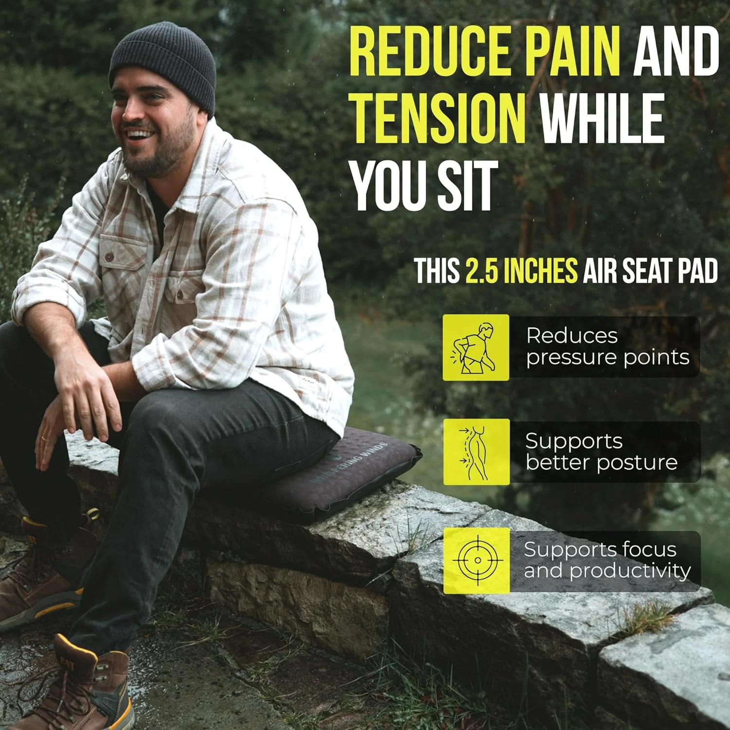 بالشتک صندلی بادی Whispering Winds برای مسافرت هوایی، استادیوم، پیاده روی، هواپیما - سبک وزن، ضد نشت، بالشتک فوم خود باد شونده برای نشستن، کمپینگ، ماشین (XL-مشکی) بالشتک صندلی بادی Whispering Winds برای مسافرت هوایی، استادیوم، پیاده روی، هواپیما - سبک وزن، ضد نشت، بالشتک فوم خود باد شونده برای نشستن، کمپینگ، ماشین (XL-مشکی)