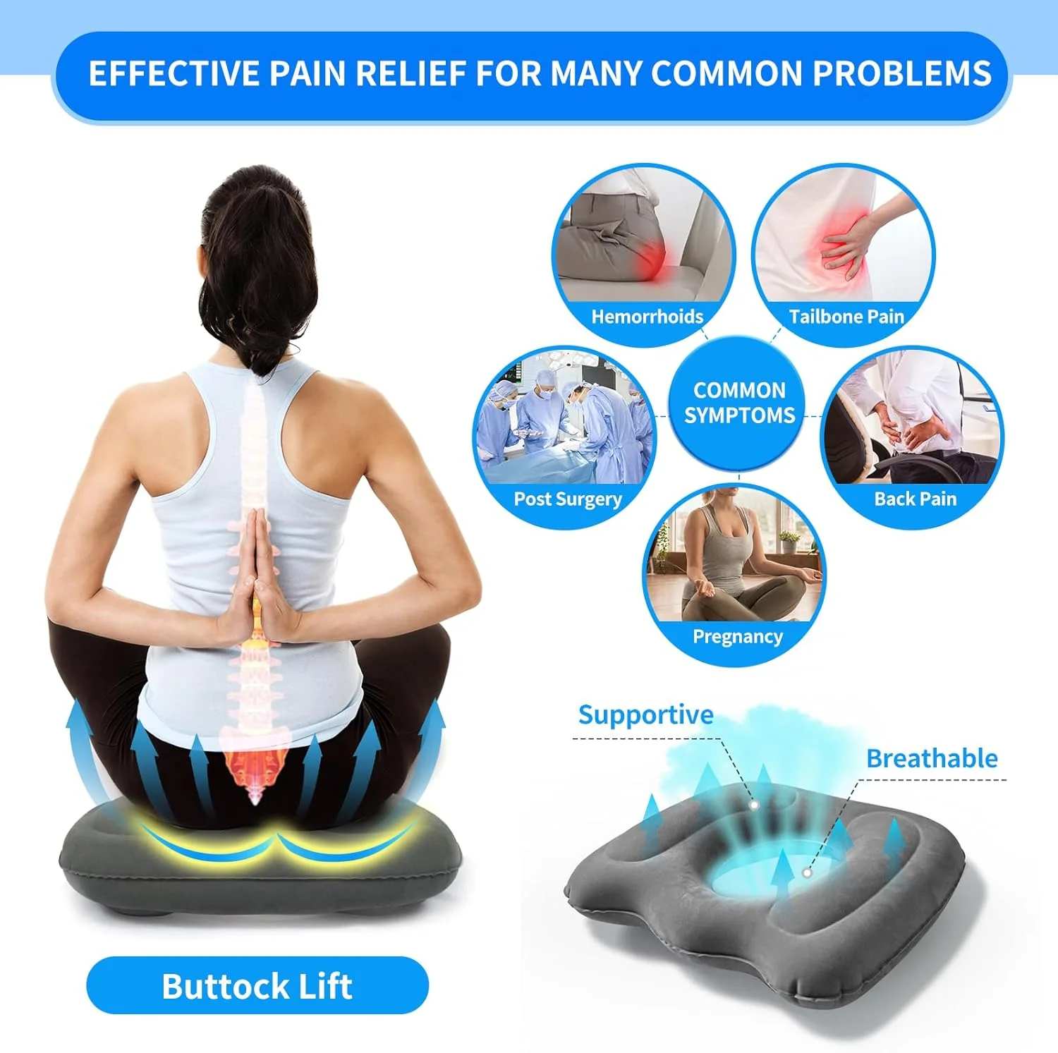 بالشتک دوناتی، بالشتک حلقه ای بادی برای کاهش فشار، بالشتک صندلی دوناتی برای دوران بارداری، دنبالچه، زخم بستر، پس از زایمان، سیاتیک