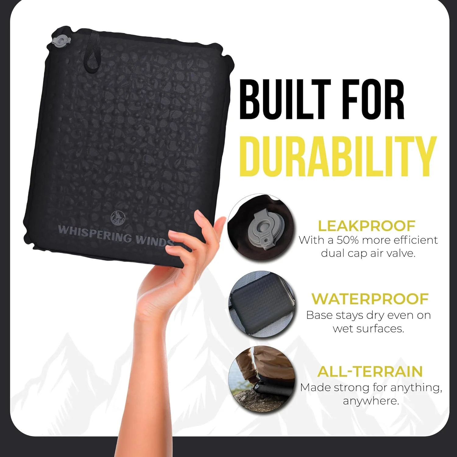 بالشتک صندلی بادی Whispering Winds برای مسافرت هوایی، استادیوم، پیاده روی، هواپیما - سبک وزن، ضد نشت، بالشتک فوم خود باد شونده برای نشستن، کمپینگ، ماشین (XL-مشکی) بالشتک صندلی بادی Whispering Winds برای مسافرت هوایی، استادیوم، پیاده روی، هواپیما - سبک وزن، ضد نشت، بالشتک فوم خود باد شونده برای نشستن، کمپینگ، ماشین (XL-مشکی)