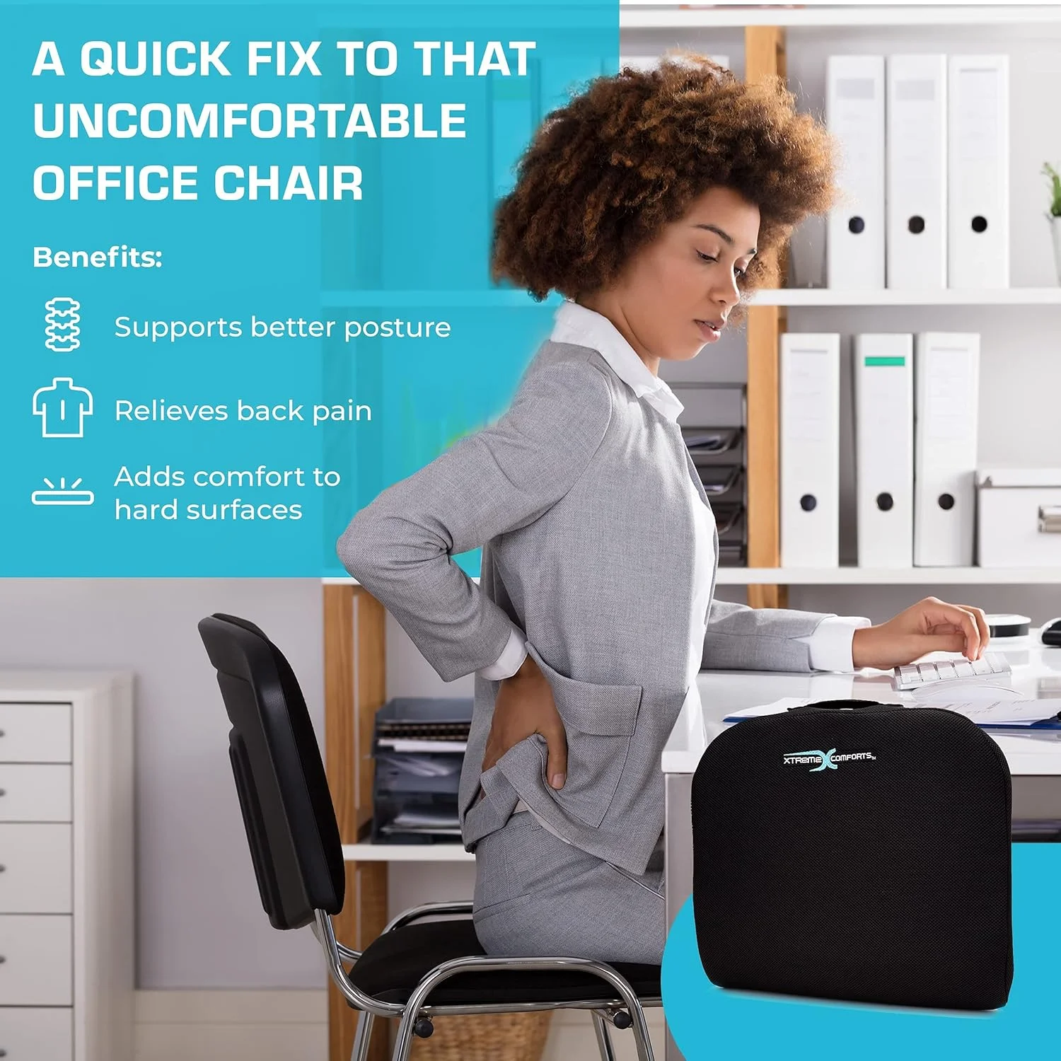 بالشتک صندلی بزرگ برای راحتی فوقالعاده با دسته حمل و زیره ضد لغزش، تسکین دهنده درد کمر بالشتک صندلی بزرگ برای راحتی فوقالعاده با دسته حمل و زیره ضد لغزش، تسکین دهنده درد کمر