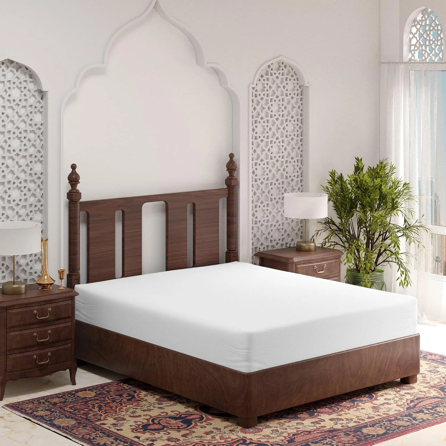 ملحفه کشدار تخت دونفره سایز 160x200 – ملحفه طبیعی 100% پنبه، دارای گواهینامه Oeko-Tex Made In Green، پایدار، تنفس پذیر و نرم، مناسب برای تشک تا عمق 38 سانتی متر با کش دور تا دور، سفید