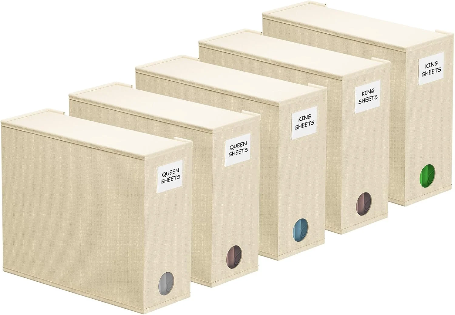 مجموعه ۵ عددی نظم دهنده و نگهدارنده ملحفه SpaceAid، نظم دهنده تاشو ملحفه برای کمد، نگهدارنده ملحفه با پنجره سایز XL (مناسب سایز کوئین و کینگ)، رنگ بژ