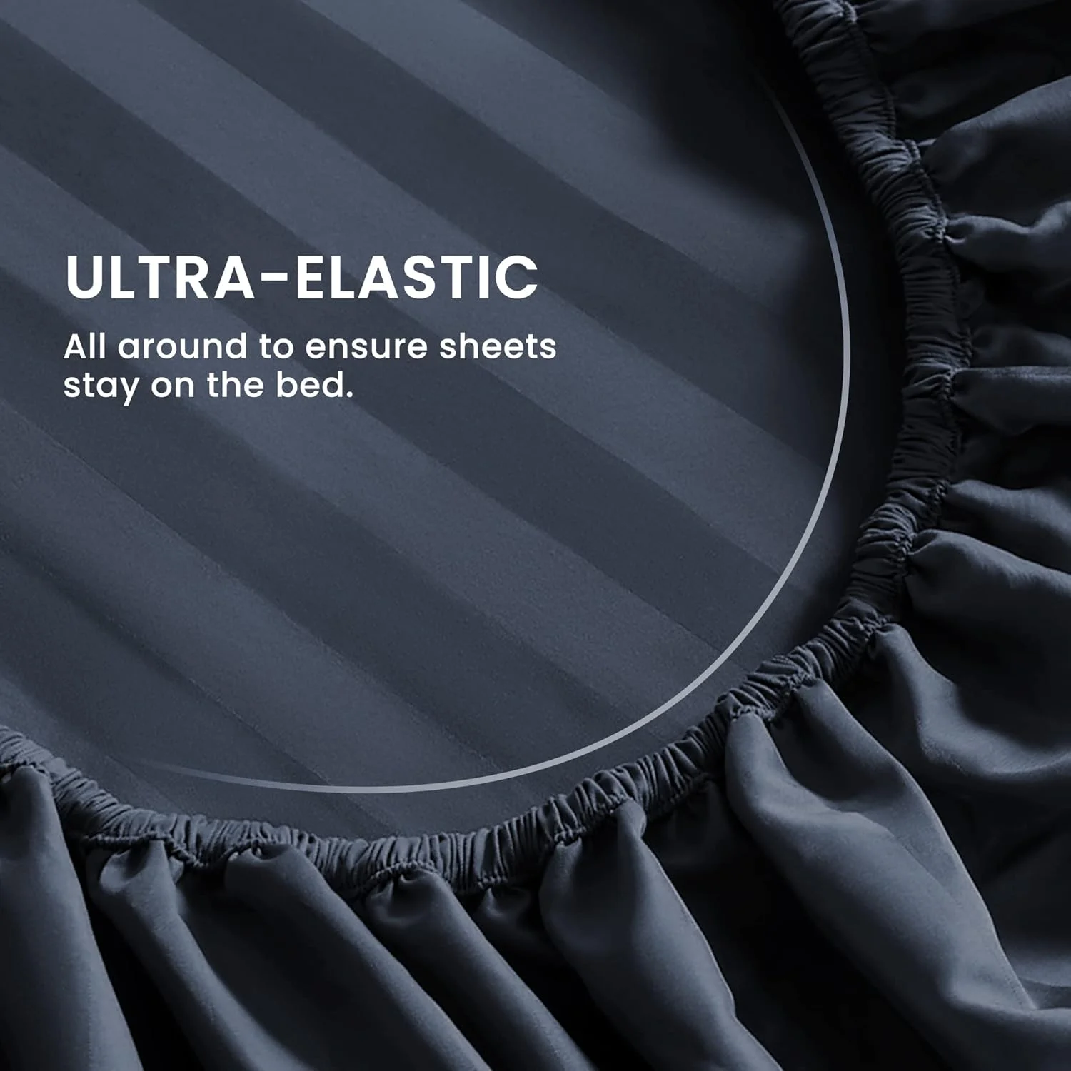 ست ملحفه راه راه خنک کننده دونفره SLEEP ZONE - شامل ملحفه رو، ملحفه کش دار و روبالشتی، 4 تکه - ملحفه تخت فوق العاده نرم راه راه، نگهداری آسان، جیب عمیق (آبی تیره، دونفره)