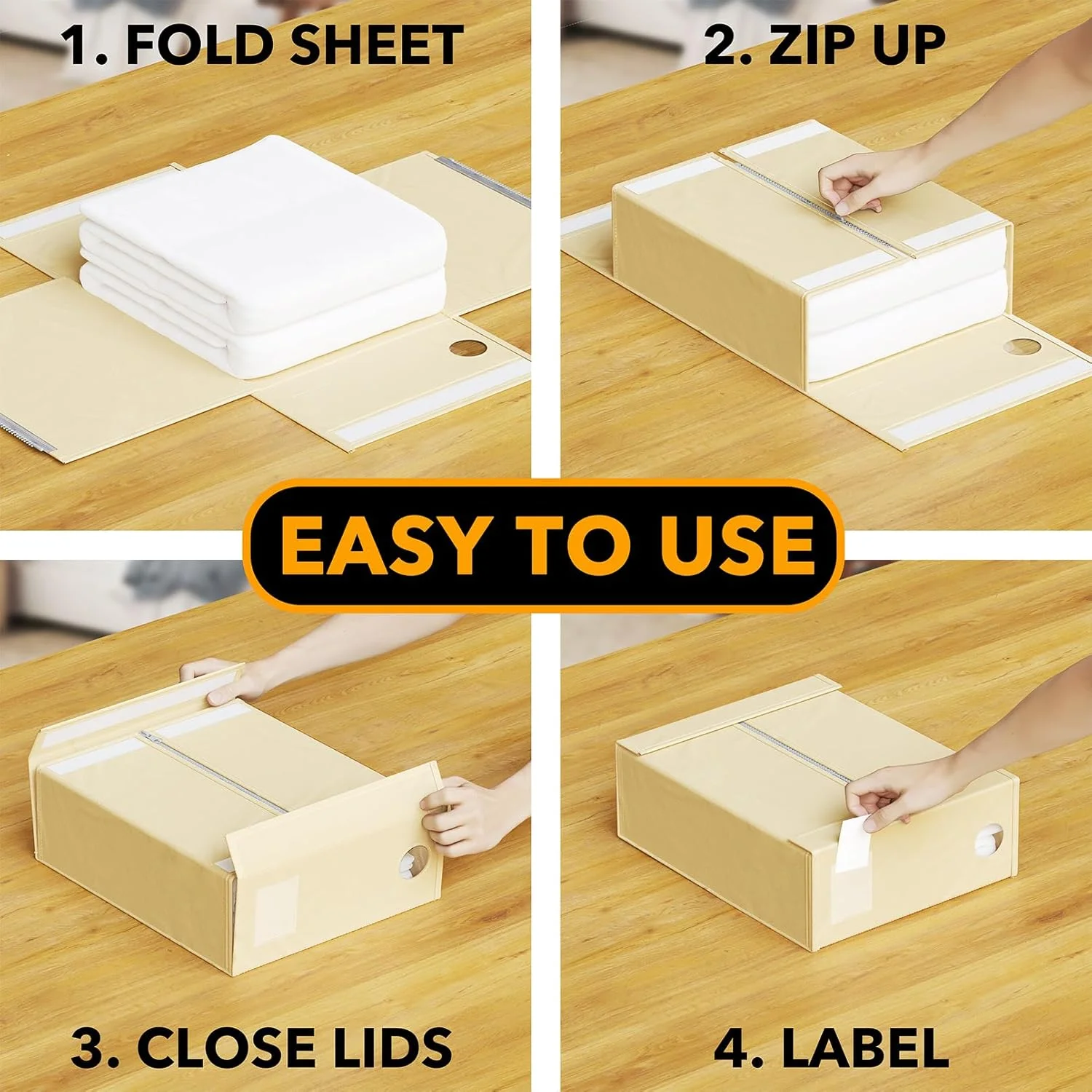 مجموعه ۵ عددی نظم دهنده و نگهدارنده ملحفه SpaceAid، نظم دهنده تاشو ملحفه برای کمد، نگهدارنده ملحفه با پنجره سایز XL (مناسب سایز کوئین و کینگ)، رنگ بژ