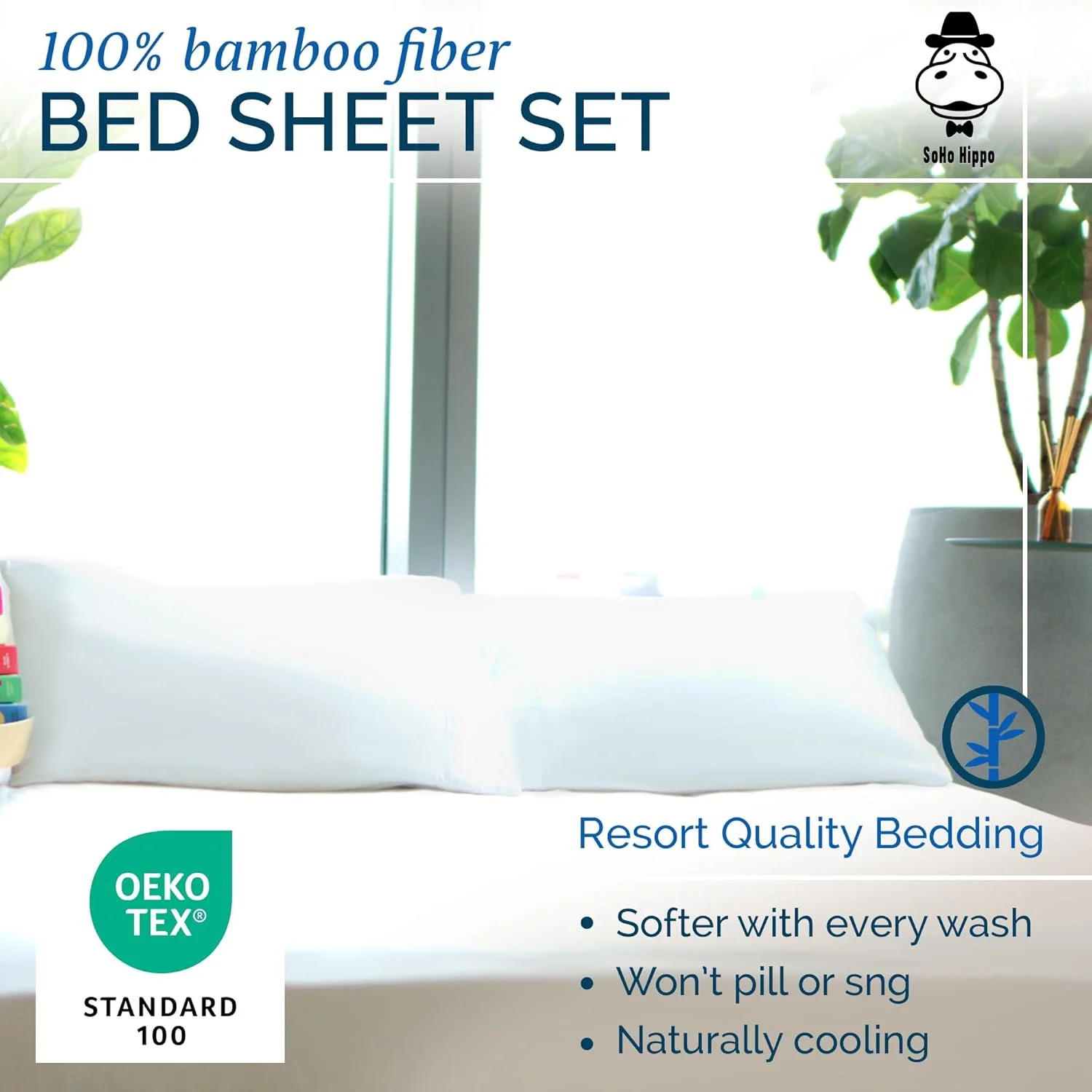 ست ملحفه تخت بامبو ارگانیک SohoHippo، سایز کینگ 180x200 سانتی متر | شامل ملحفه کش‌دار | 2 روبالشی | خنک | ضد باکتری و ضد آلرژی | دارای کش پهن 5 سانتی متری قوی در اطراف ملحفه