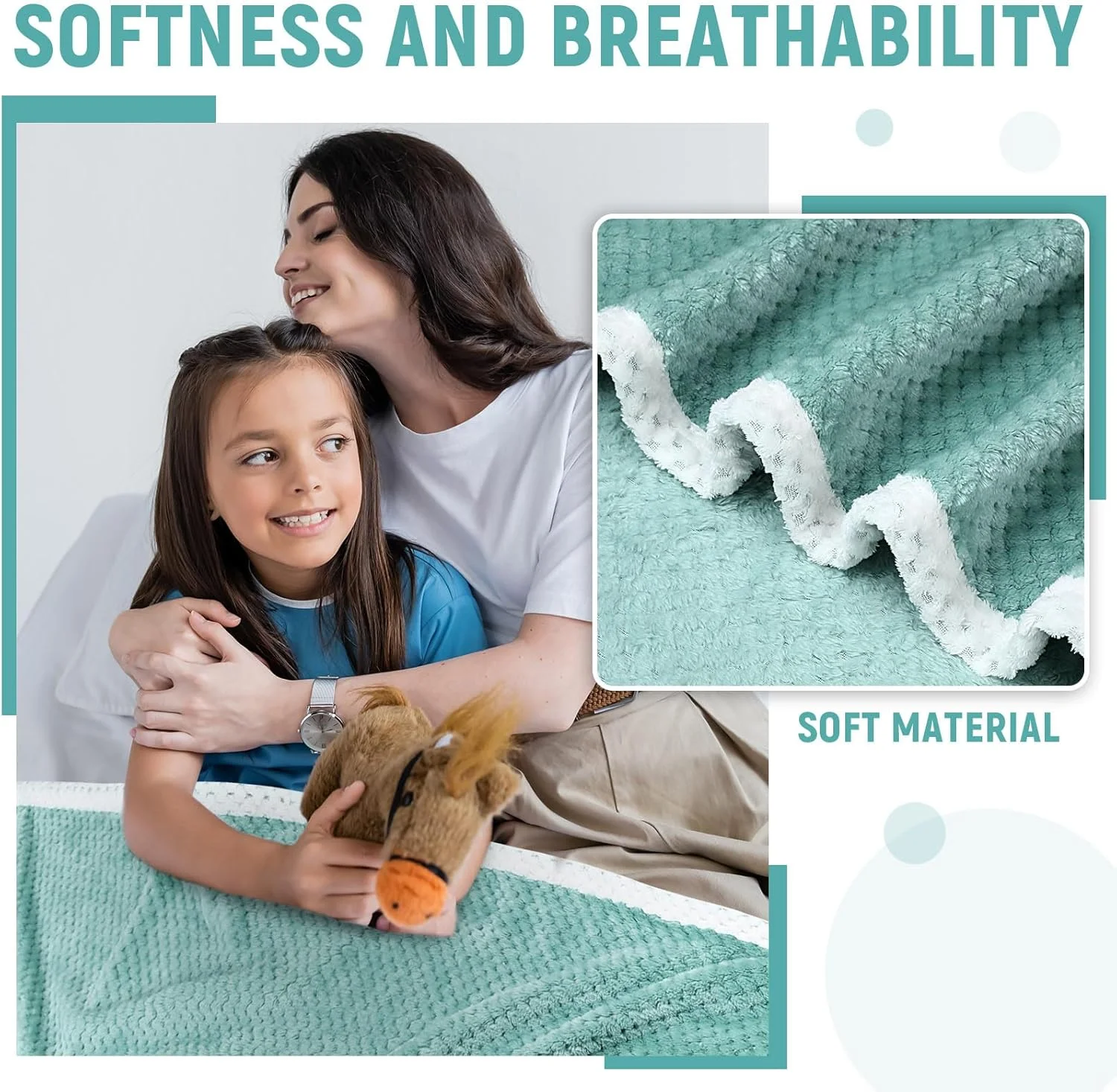 ست ملحفه تخت بیمارستانی 4 تکه، ملحفه های بافتنی نرم با کیفیت استاندارد، شامل روکش تشک، روکش لحاف، روبالشی و پتو (آبی سبز)