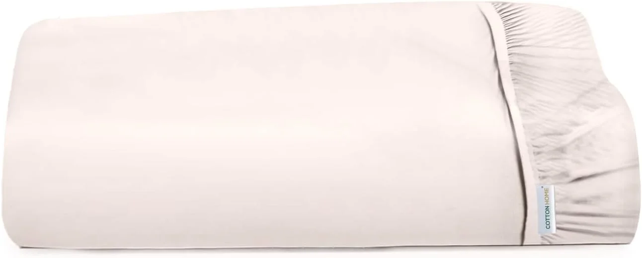 ملحفه کش‌دار یک تکه پنبه‌ای مناسب منزل - عاجی 120x200 سانتی‌متر / 47x79 اینچ، روکش تشک فوق‌العاده نرم، مناسب برای تشک تا عمق 25 سانتی‌متر، روکش ملحفه قابل تنفس و شستشو