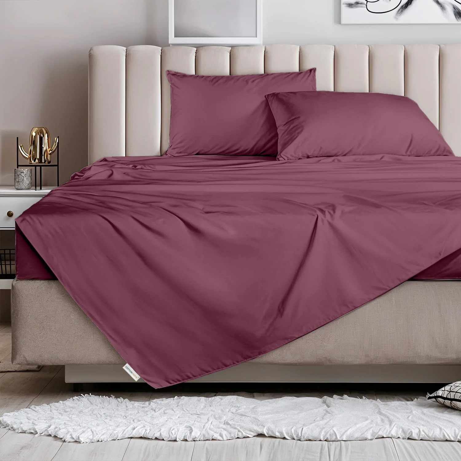 ملحفه تخت سه تکه پنبه ای شامل یک ملحفه و دو روبالشی - 160x220 سانتی متر - رنگ زرشکی، فوق العاده نرم، بدون چروک، مقاوم در برابر انقباض، نصب آسان و تنفس پذیر برای راحتی طولانی مدت