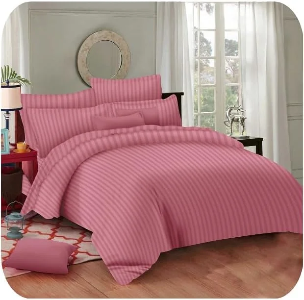 ست ملحفه تخت خواب دو نفره پنبه خالص، صورتی، بافت 210، راه راه 100% پنبه (1 ملحفه تخت، 2 روبالشتی) ست ملحفه تخت خواب دو نفره پنبه خالص، صورتی، بافت 210، راه راه 100% پنبه (1 ملحفه تخت، 2 روبالشتی)