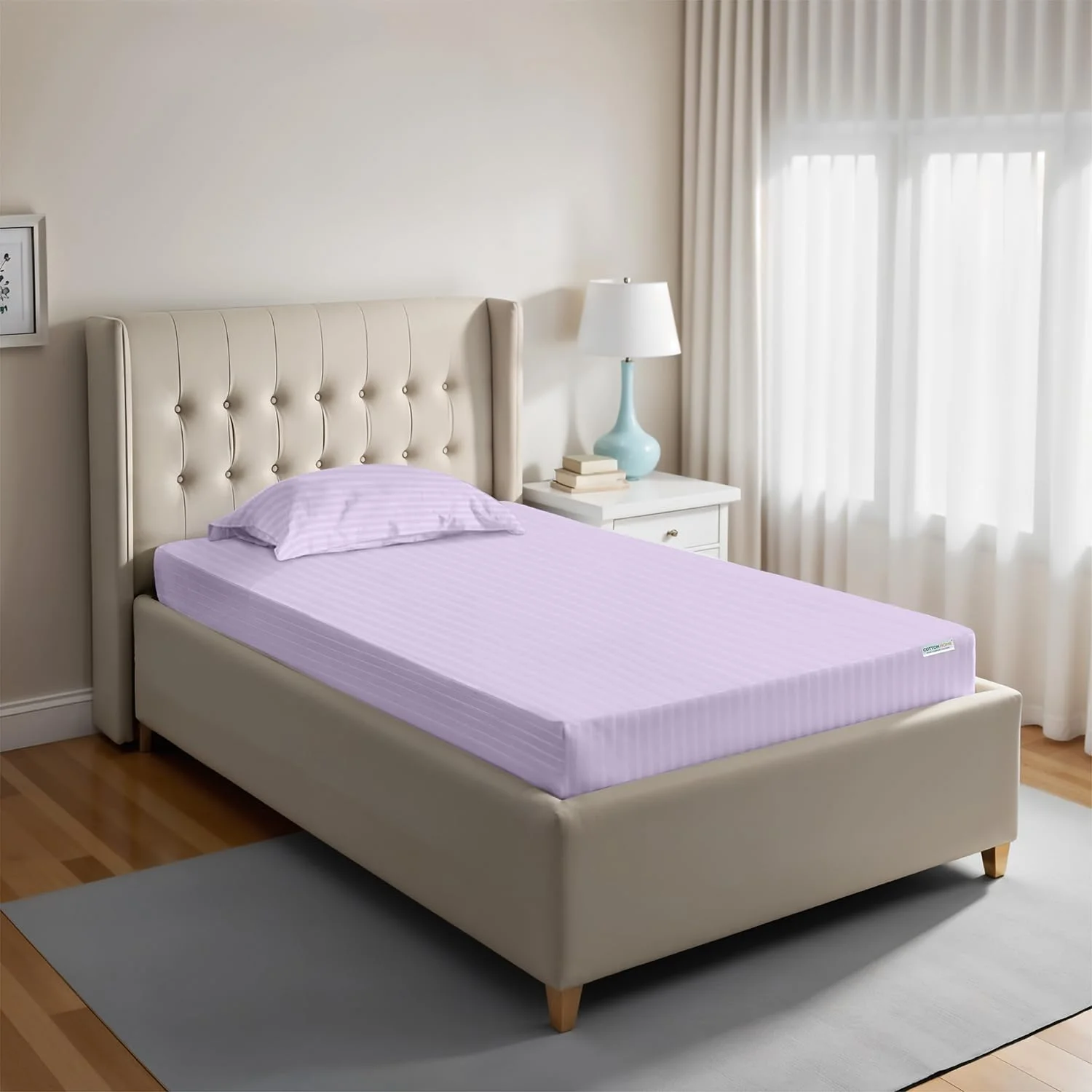 ست ملحفه کش دار راه راه پنبه ای هوم - یک نفره (90 x 190+20 سانتی متر) + 2 روبالشی (50 x 75 سانتی متر) میکروفیبر برس خورده با کیفیت عالی، بادوام، جیب عمیق برای تناسب کامل، مقاوم در برابر چروک و رنگ رفتگی، بنفش ست ملحفه کش دار راه راه پنبه ای هوم - یک نفره (90 x 190+20 سانتی متر) + 2 روبالشی (50 x 75 سانتی متر) میکروفیبر برس خورده با کیفیت عالی، بادوام، جیب عمیق برای تناسب کامل، مقاوم در برابر چروک و رنگ رفتگی، بنفش