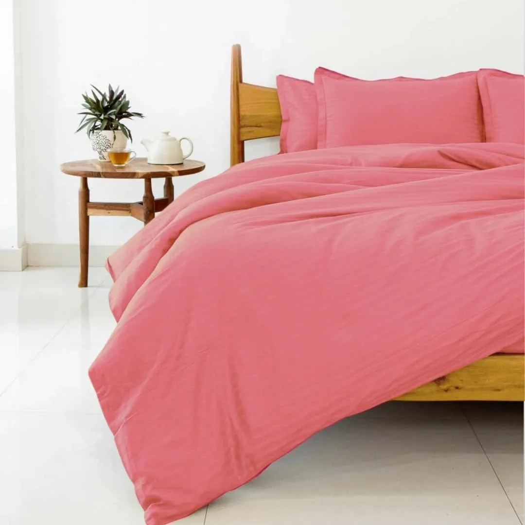 ست ملحفه تخت خواب دو نفره پنبه خالص، صورتی، بافت 210، راه راه 100% پنبه (1 ملحفه تخت، 2 روبالشتی)