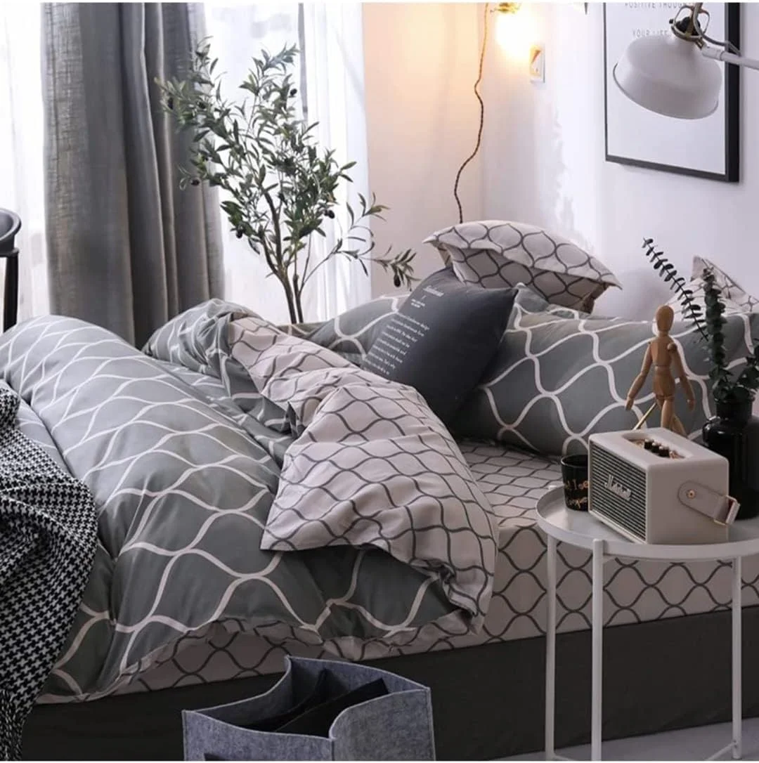 ست ملحفه پنبه ای تخت خواب سایز کینگ 6 تکه، ست روتختی با کیفیت پنبه ای بالا (سایز کینگ، خاکستری و سفید) ست ملحفه پنبه ای تخت خواب سایز کینگ 6 تکه، ست روتختی با کیفیت پنبه ای بالا (سایز کینگ، خاکستری و سفید)