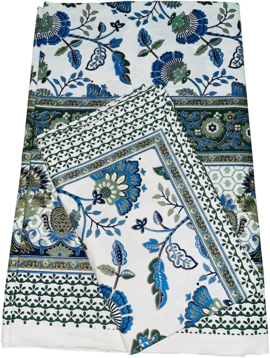 ملحفه تخت دونفره پنبه خالص با 2 روبالشی، طرح گل طلایی، ملحفه چاپی دستی، 274 x 274 سانتی متر (چند رنگ 1)