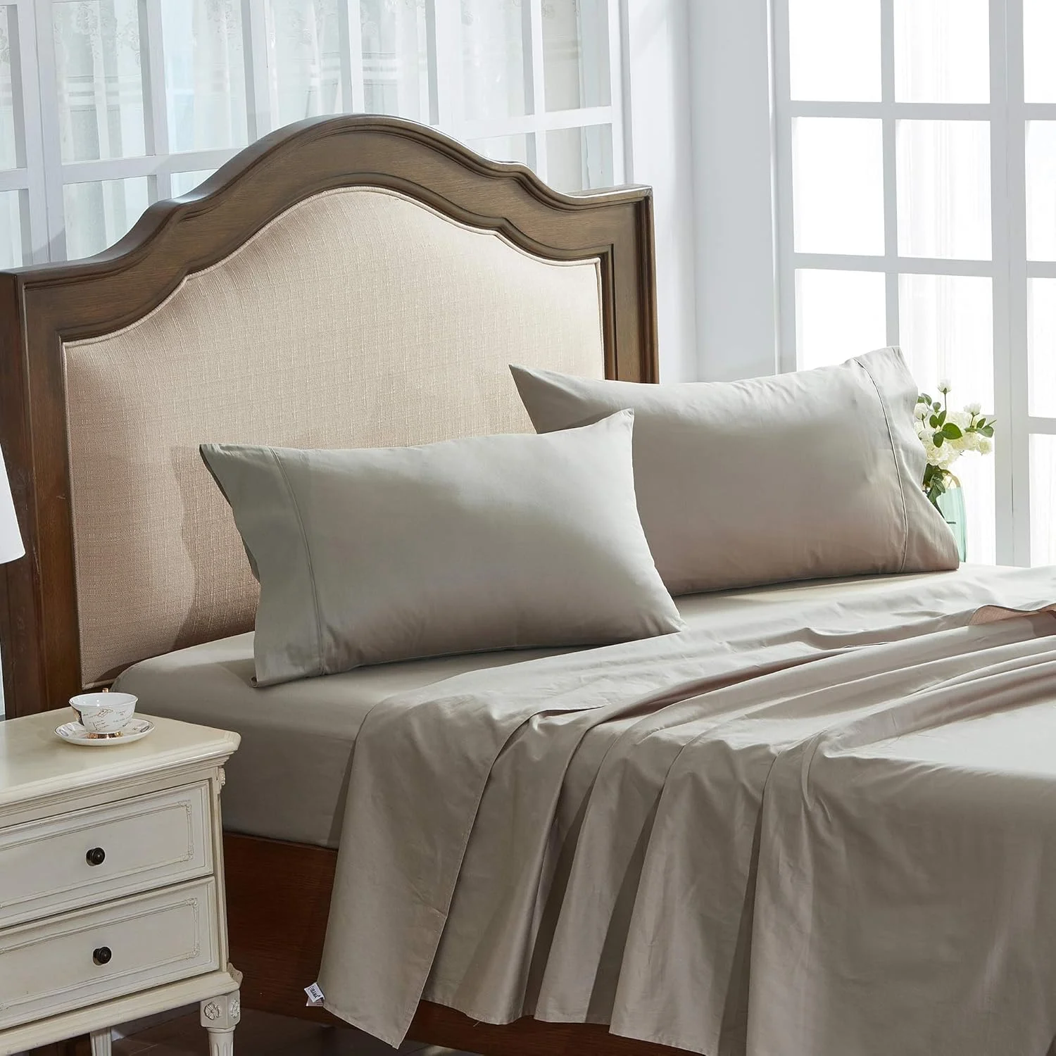 ست ملحفه تخت خواب پنبه ای سایز کینگ، ملحفه های خنک کننده فوق العاده نرم با جیب عمیق، ست ملحفه کامل 3 تکه شامل 1 ملحفه کش دار، 2 روبالشی و 1 ملحفه تخت